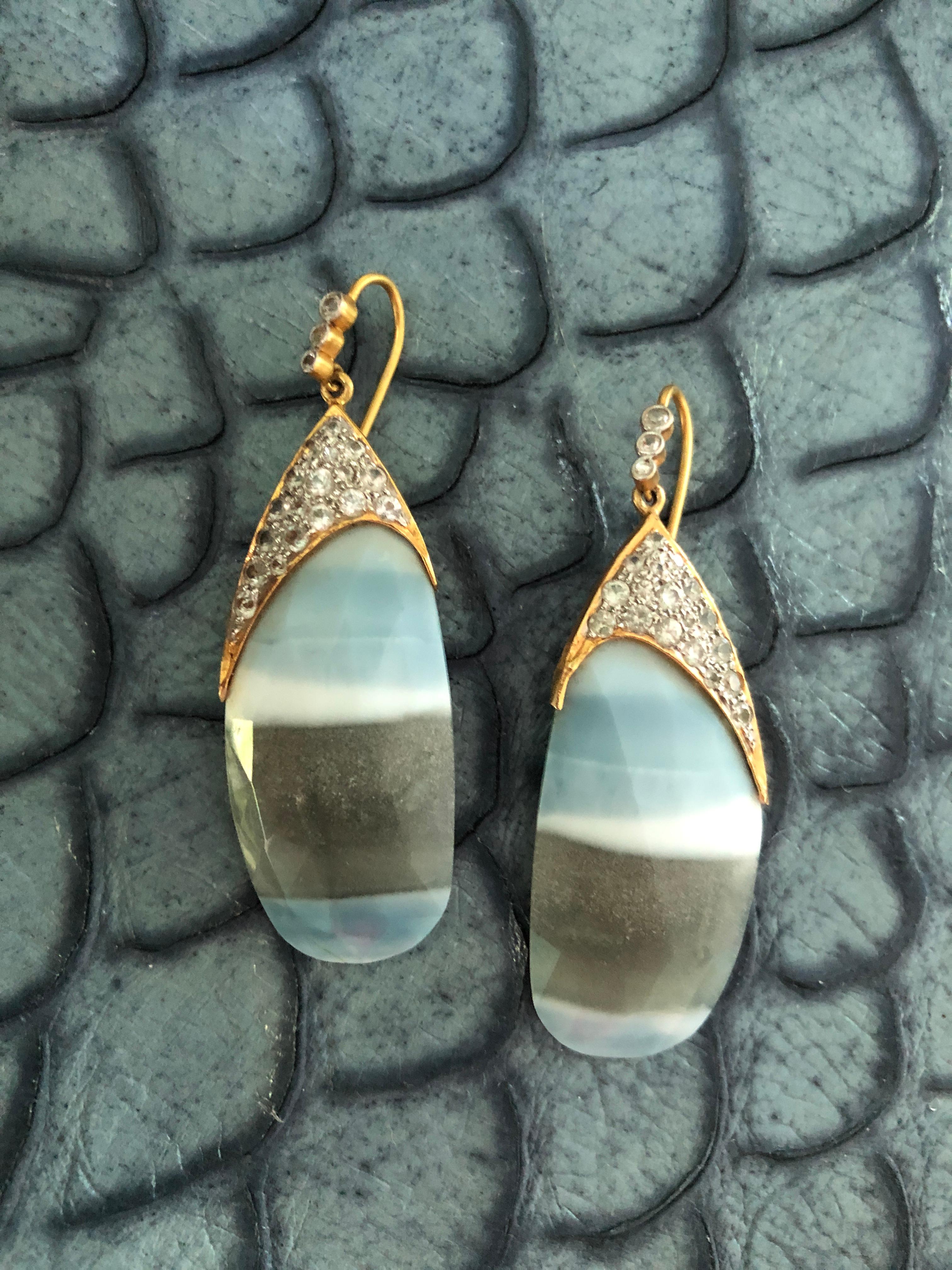 Women's African Opal White Sapphire Gold Earrings by Lauren Harper For Sale