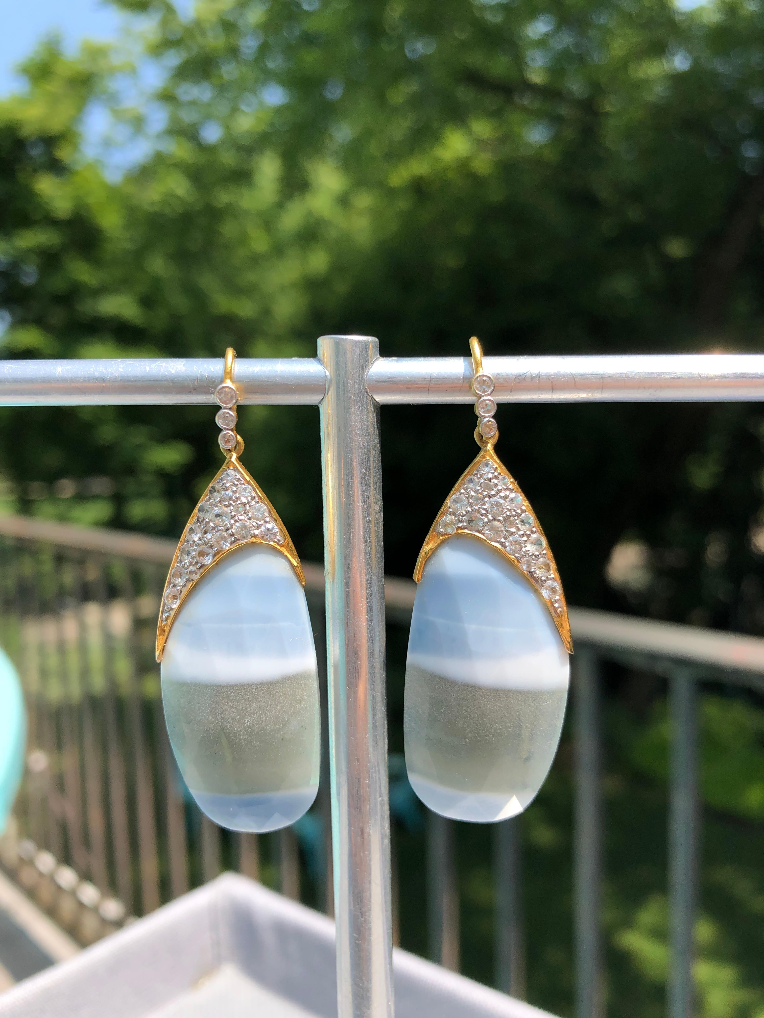 African Opal White Sapphire Gold Earrings by Lauren Harper For Sale 2