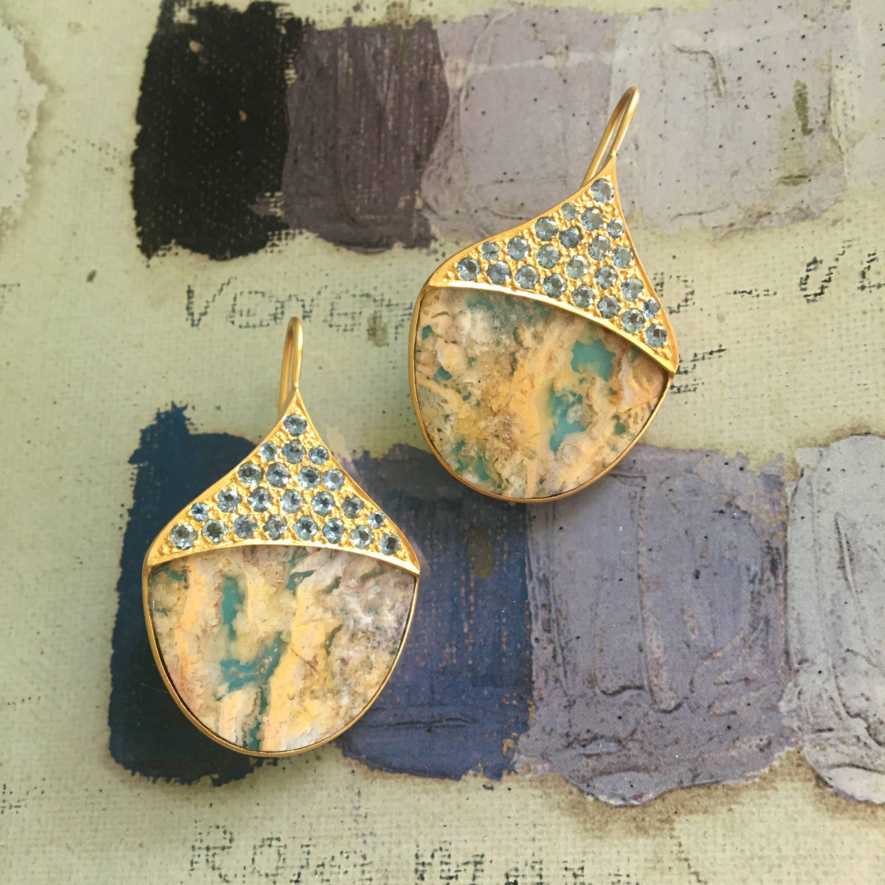 Artist Lauren Harper Aquamarine Agate Gold Earrings