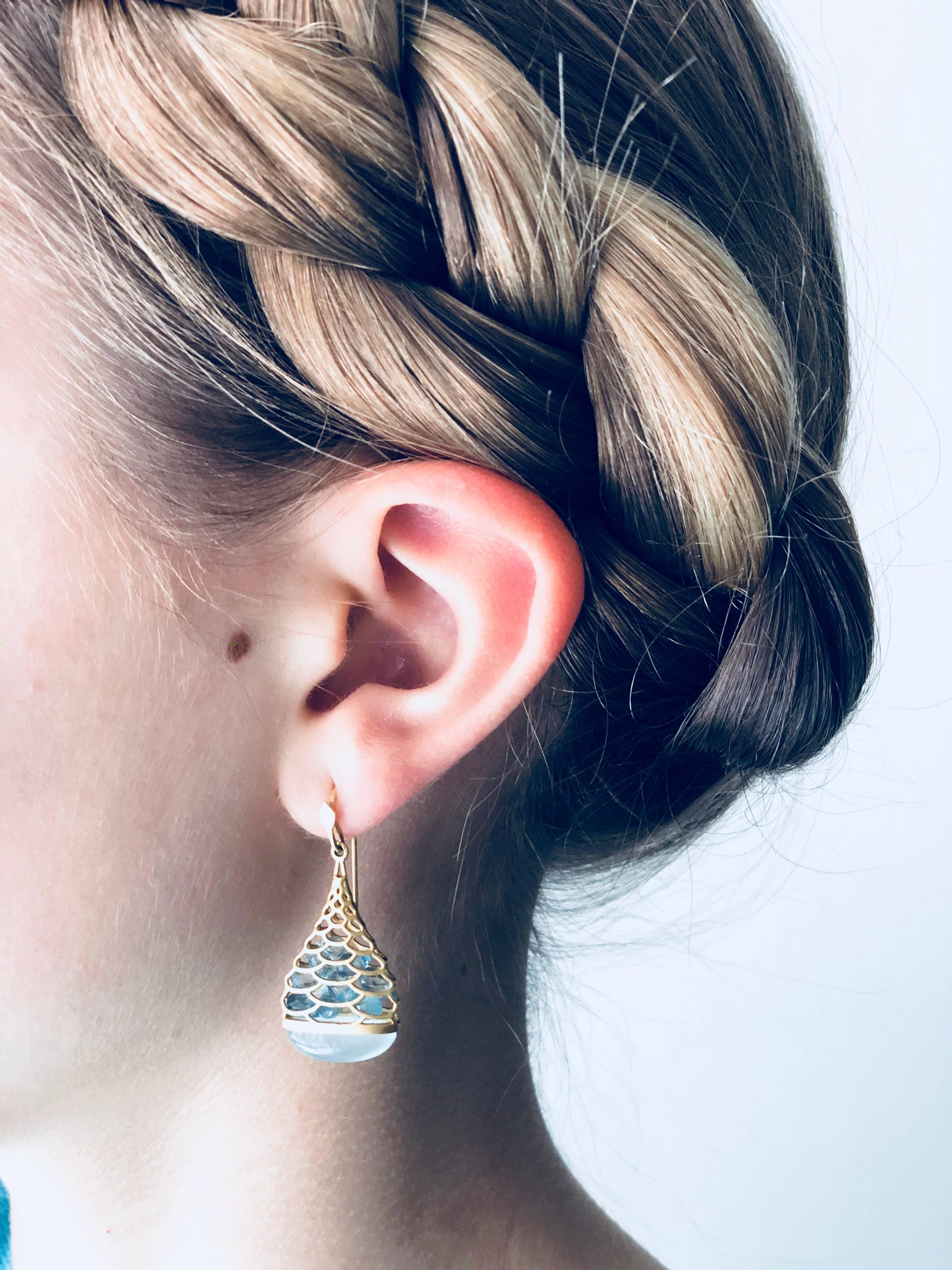 Aquamarine Chalcedony Gold Drop Earrings by Lauren Harper For Sale 5