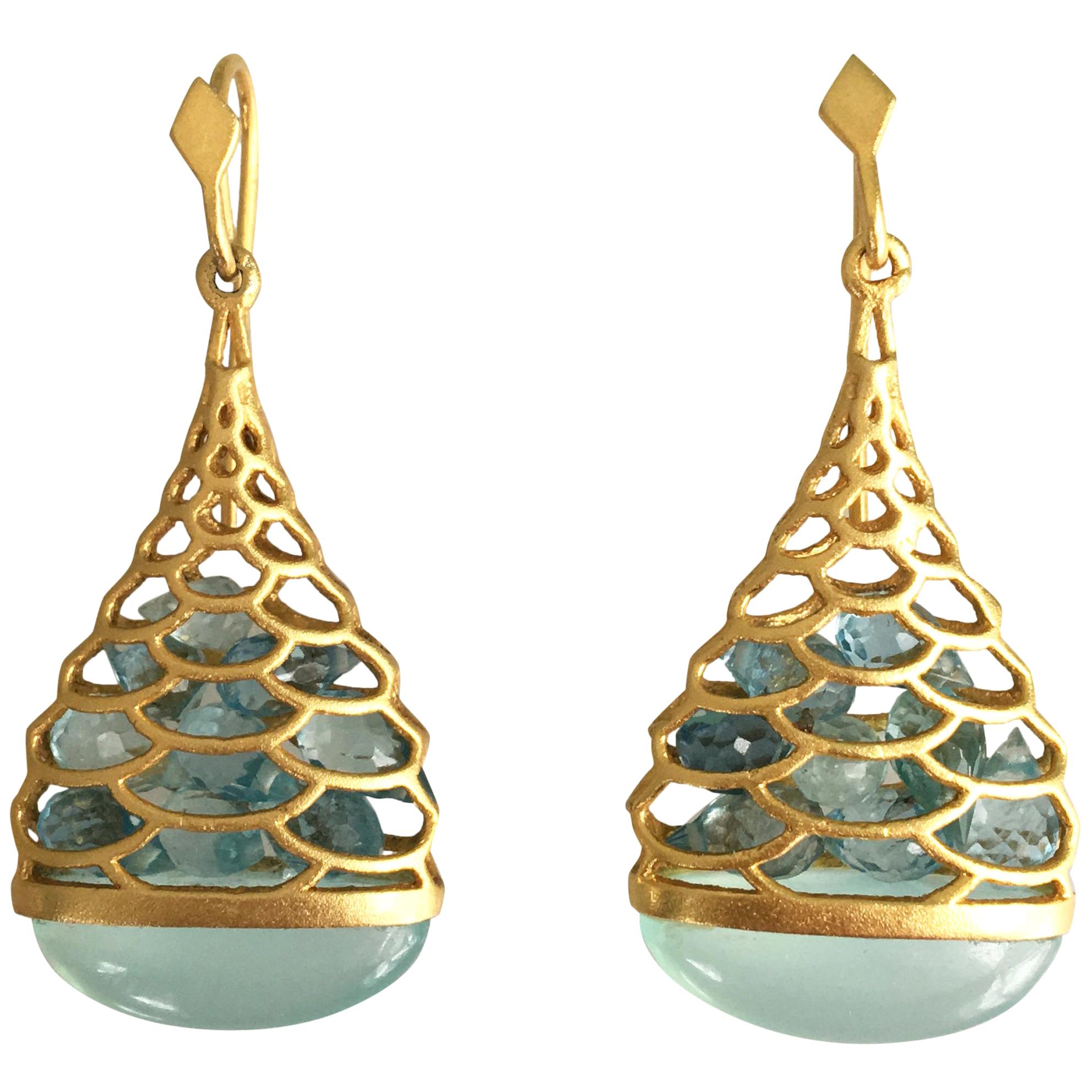 Pendientes Gota de Oro Calcedonia Aguamarina de Lauren Harper