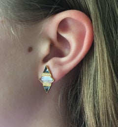 Diamond, Aquamarine, London Blue Topaz, Gold Studs by Lauren Harper