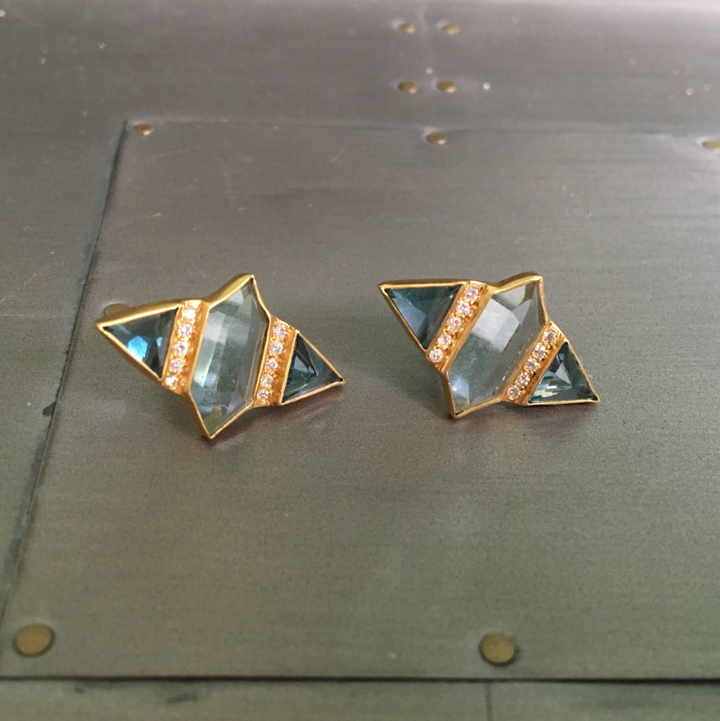 Diamond, Aquamarine, London Blue Topaz, Gold Studs by Lauren Harper For Sale 1