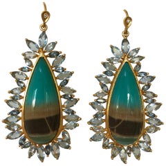 Lauren Harper Aquamarine Opalized Petrified Wood Gold Earrings