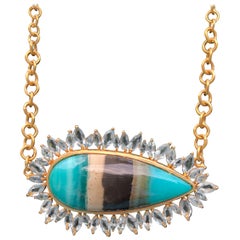 Aquamarine Petrified Opalized Wood Gold Necklace by Lauren Harper