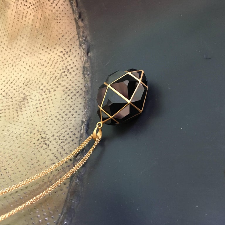 Lauren Harper Black Spinel, Gold Geometric Statement Necklace at 1stDibs