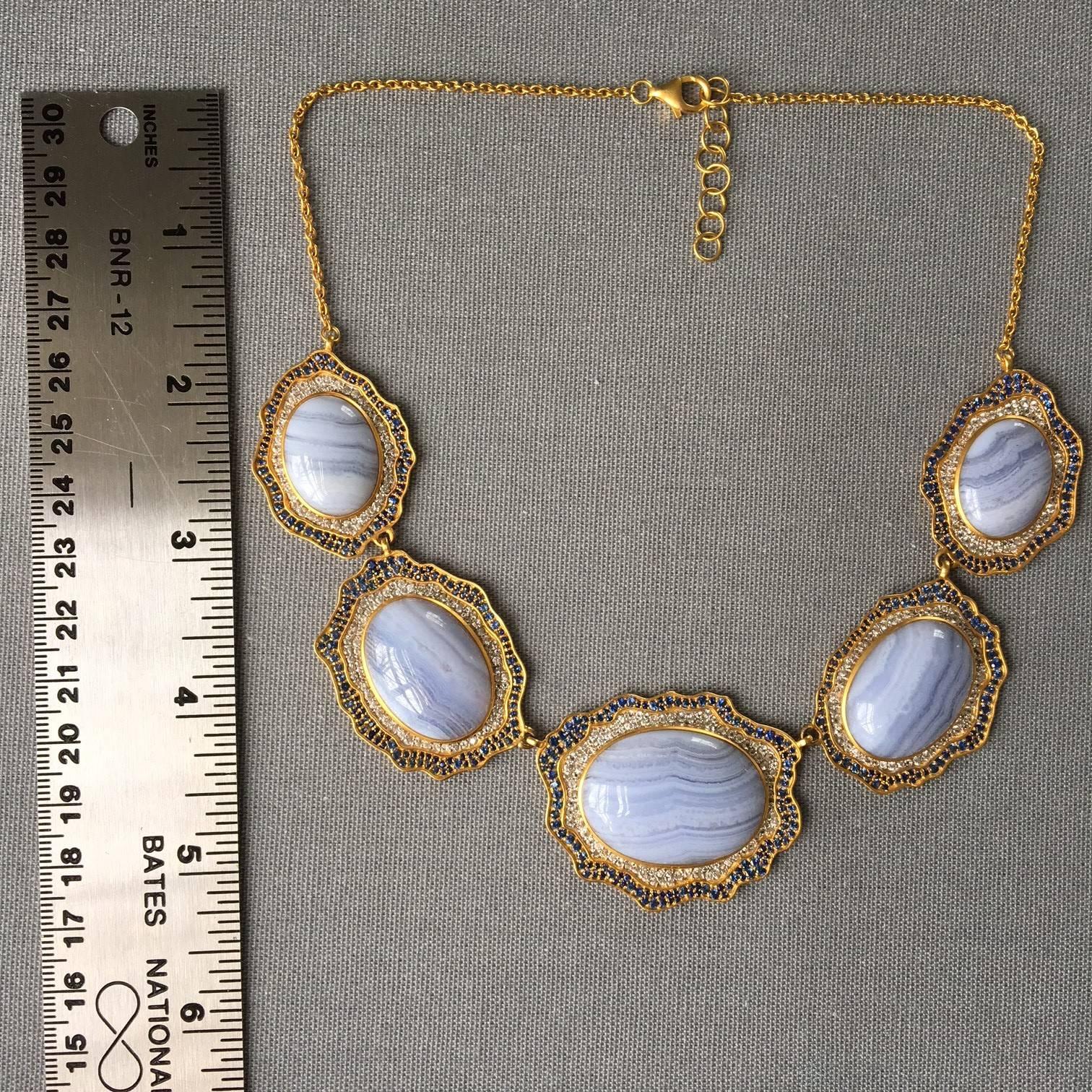 Lauren Harper Blue Agate, Sapphire, Gold Statement Necklace For Sale 4