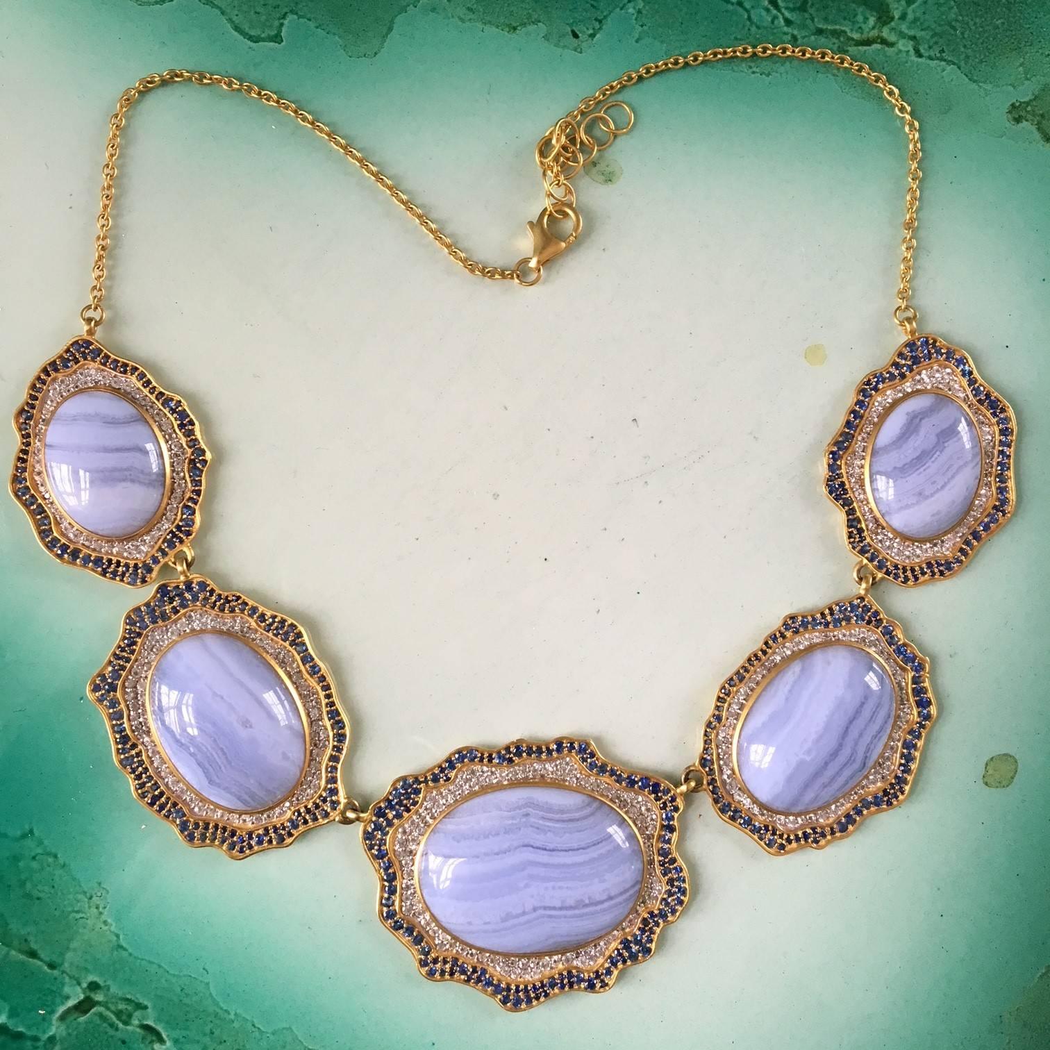blue and gold statement necklace