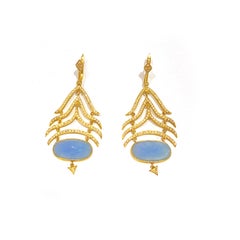 Lauren Harper Blue Jade, Diamonds and 18K Yellow Gold Earrings
