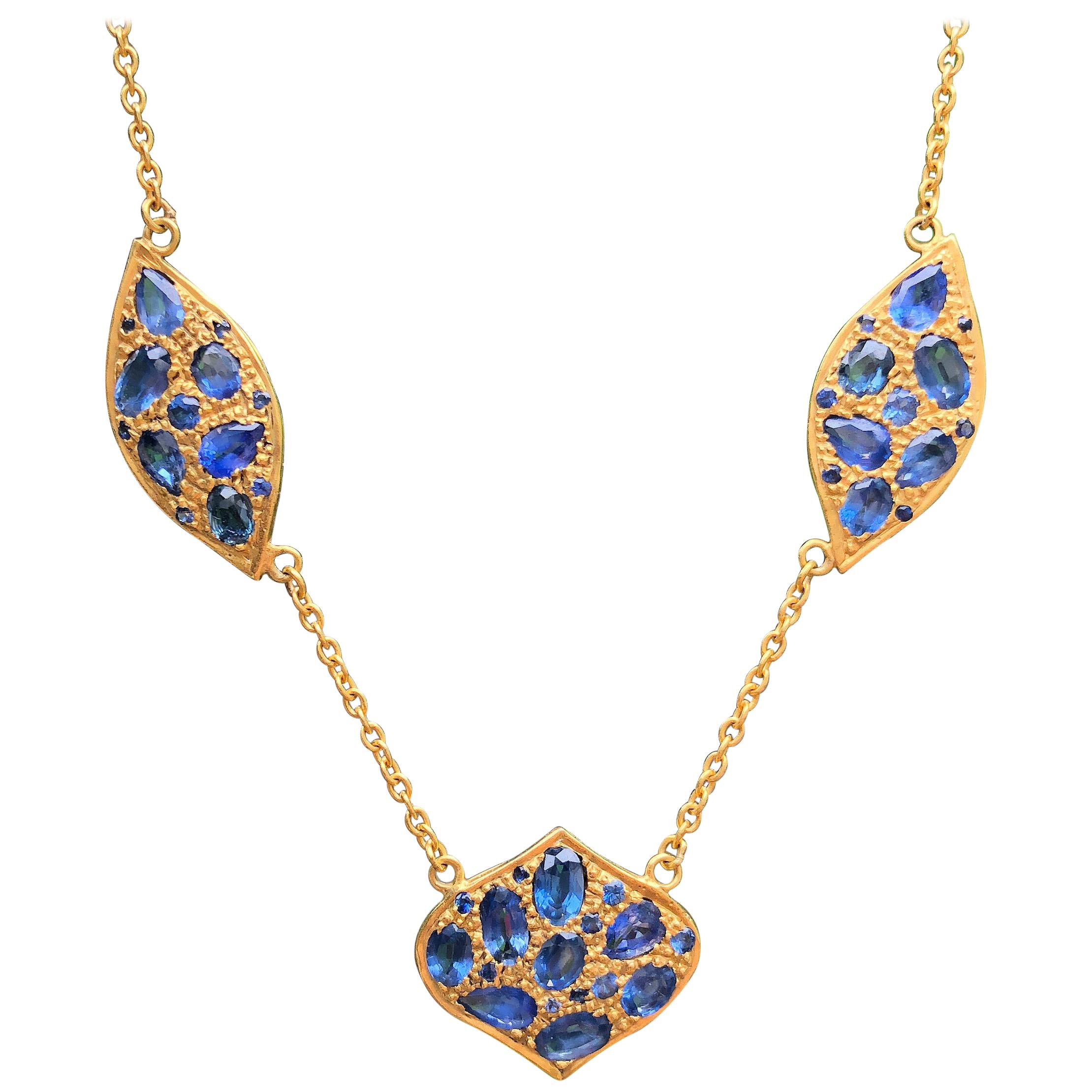 Blue Sapphire 18 Karat Gold Necklace by Lauren Harper For Sale