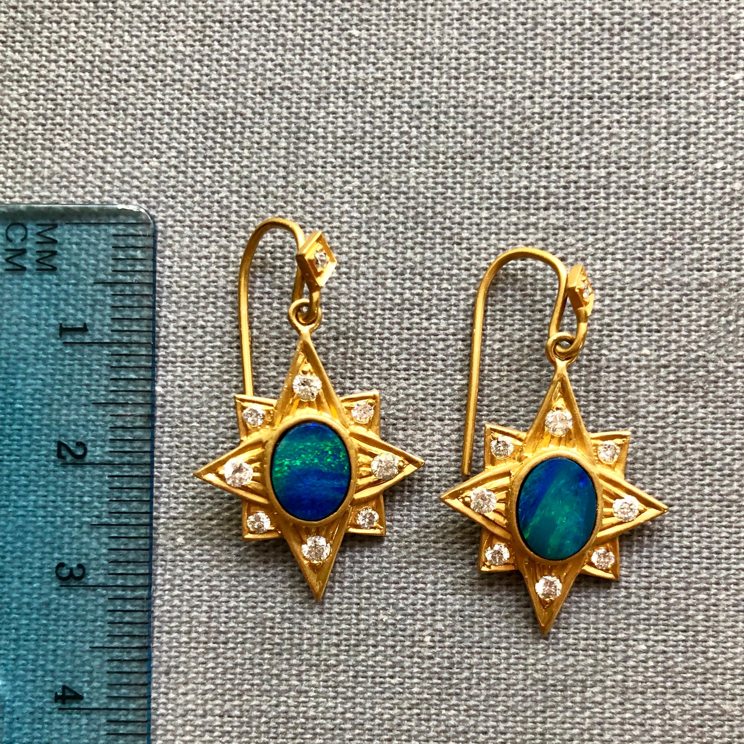 Boulder Opal .52 Carat Diamond Gold Earrings by Lauren Harper 4