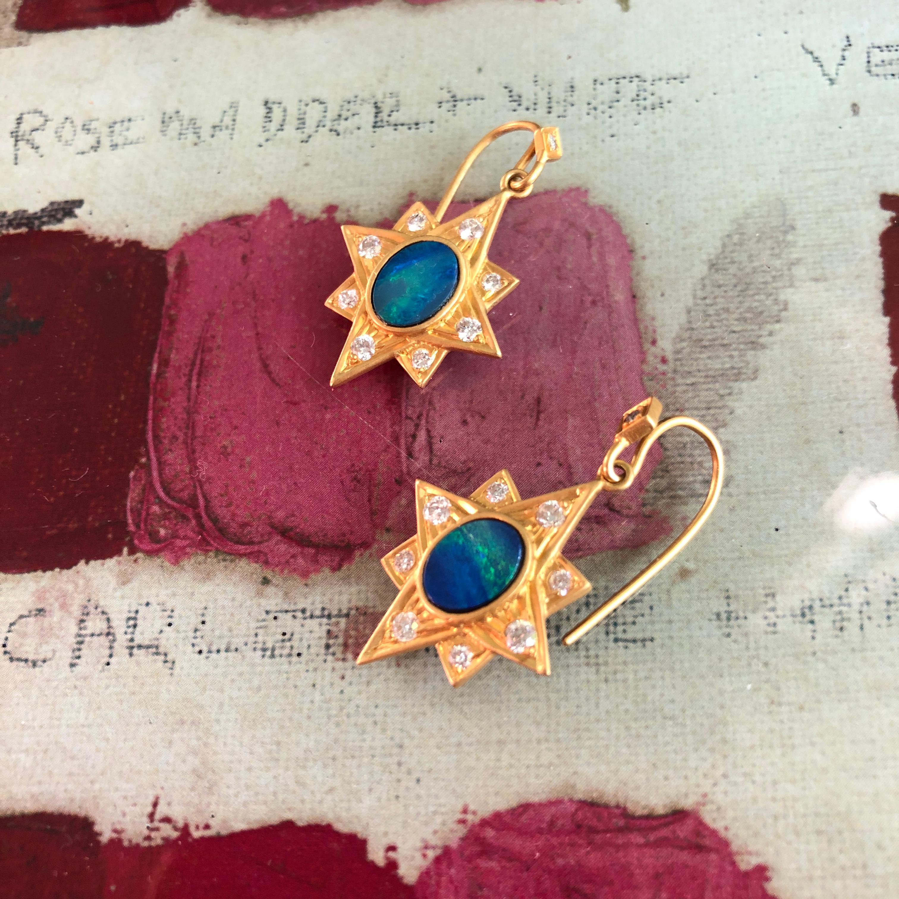 Boulder Opal .52 Carat Diamond Gold Earrings by Lauren Harper In New Condition In Winnetka, IL