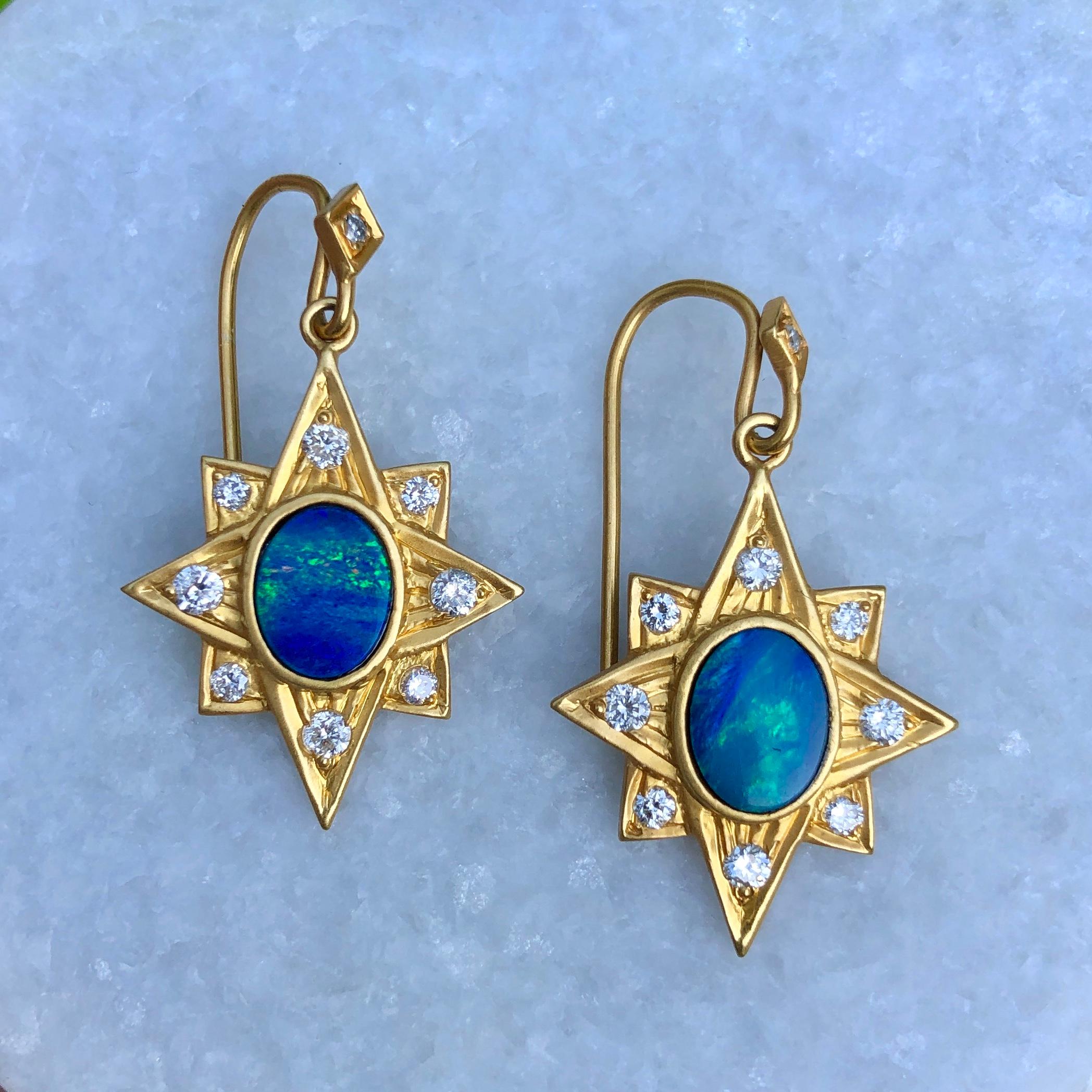 Boulder Opal .52 Carat Diamond Gold Earrings by Lauren Harper 1