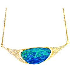 Lauren Harper Boulder Opal, .85 Carat Diamonds, 18 Karat Gold Necklace