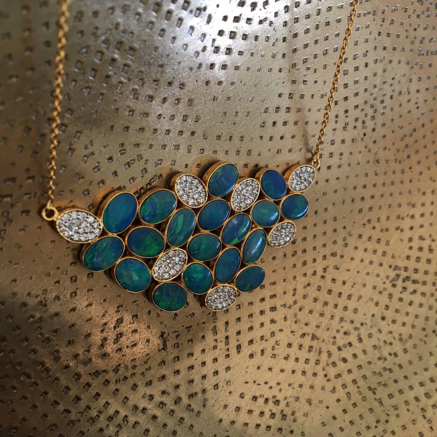 Lauren Harper Boulder Opal Diamond Gold Necklace For Sale 4