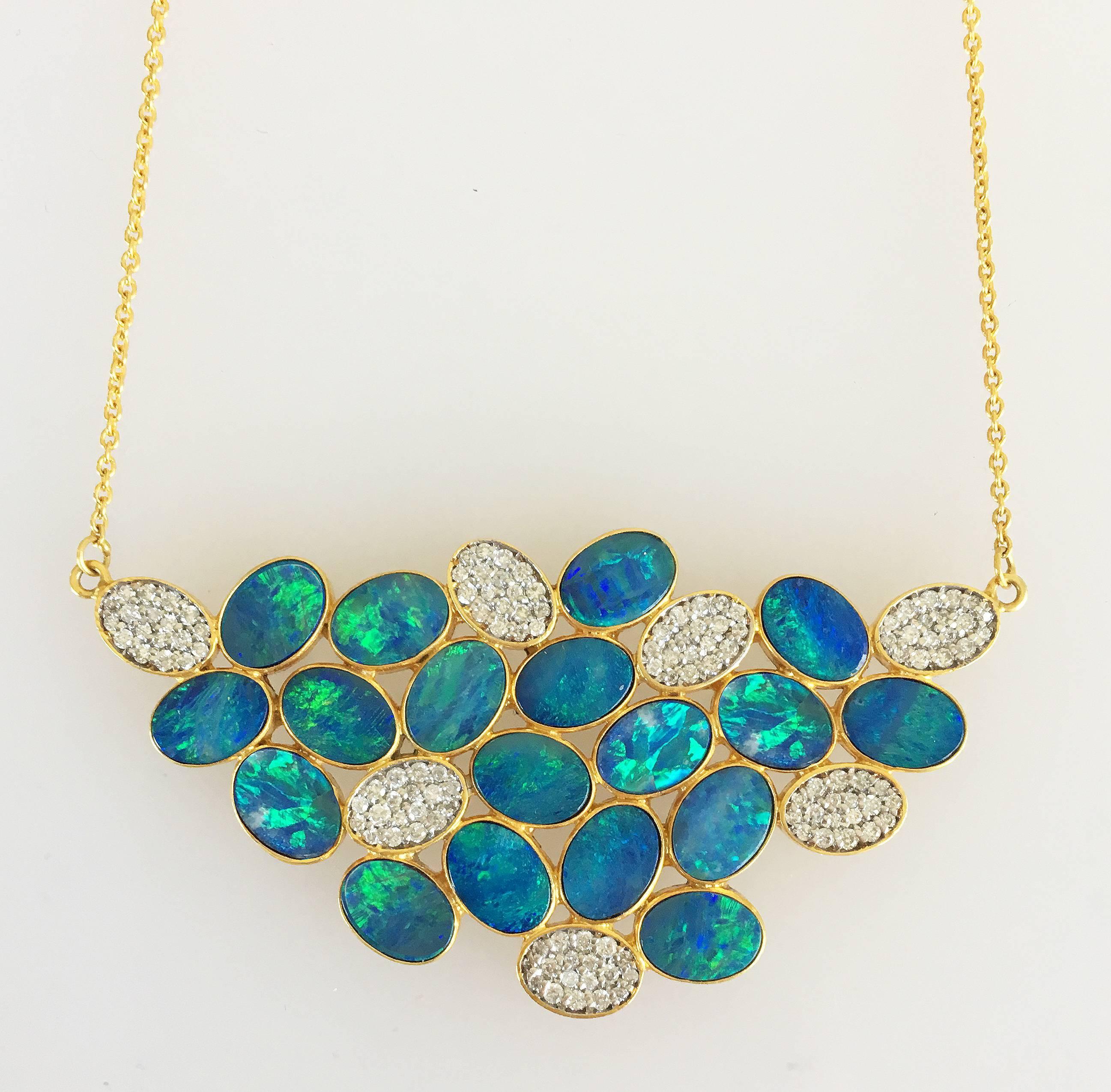 Lauren Harper Boulder Opal Diamond Gold Necklace For Sale 5