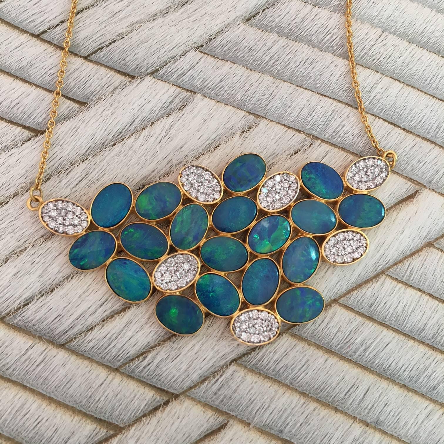 Artist Lauren Harper Boulder Opal Diamond Gold Necklace For Sale