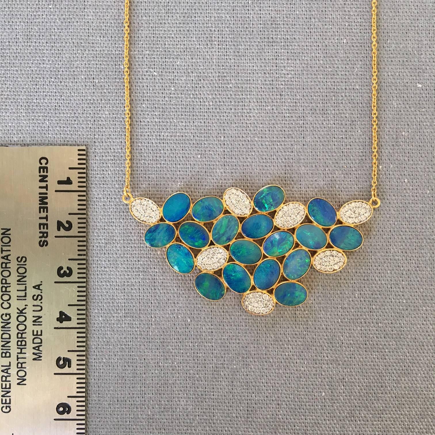 Women's or Men's Lauren Harper Boulder Opal Diamond Gold Necklace For Sale