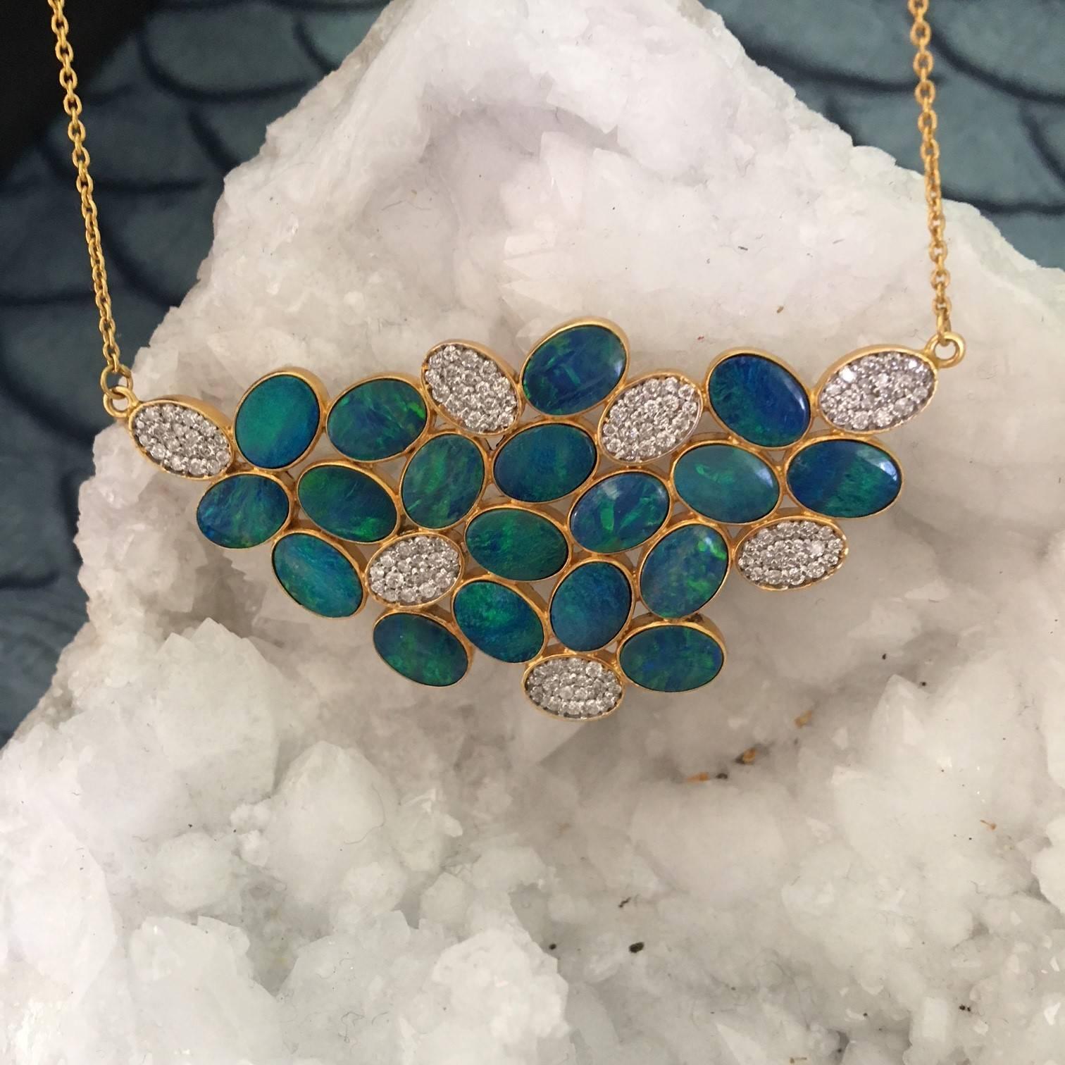 Lauren Harper Boulder Opal Diamond Gold Necklace For Sale 2