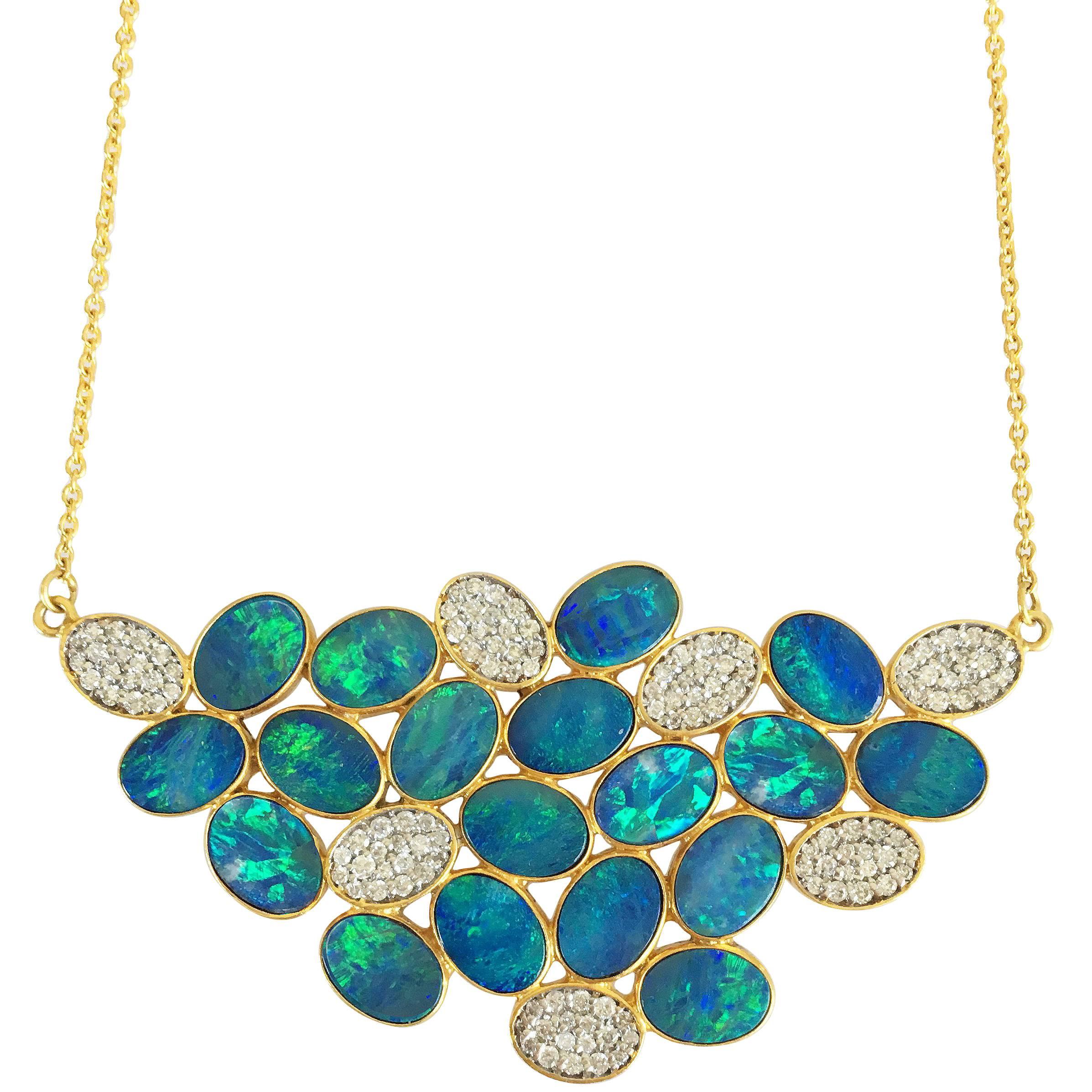 Lauren Harper Boulder Opal Diamond Gold Necklace