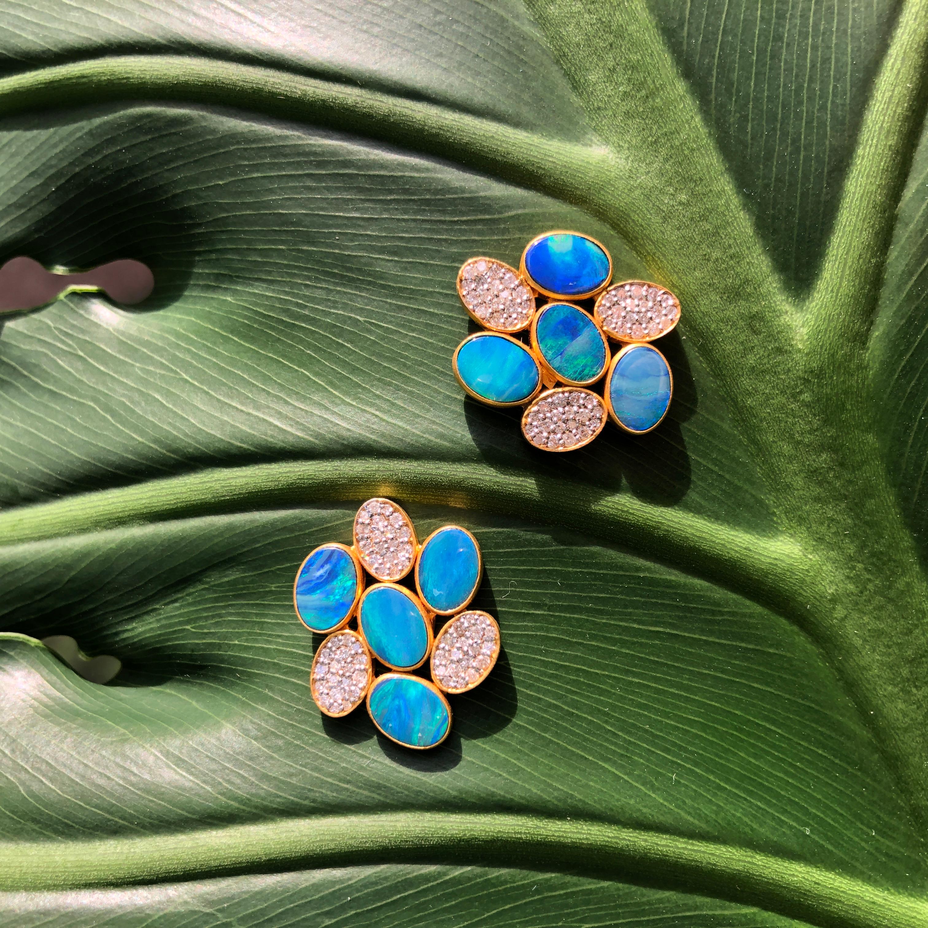 Women's Boulder Opal Diamond Gold Studs by Lauren Harper