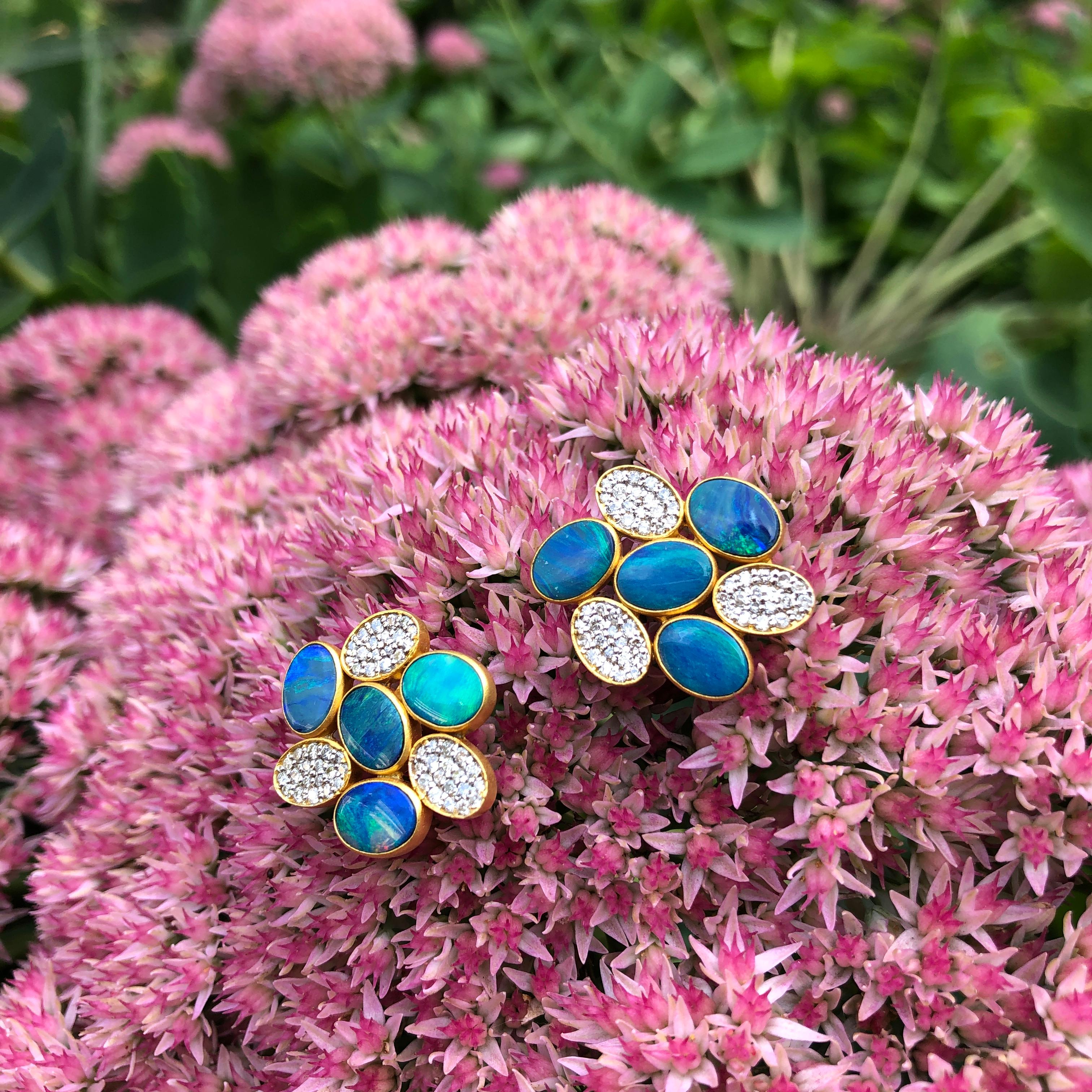 Boulder Opal Diamond Gold Studs by Lauren Harper 2