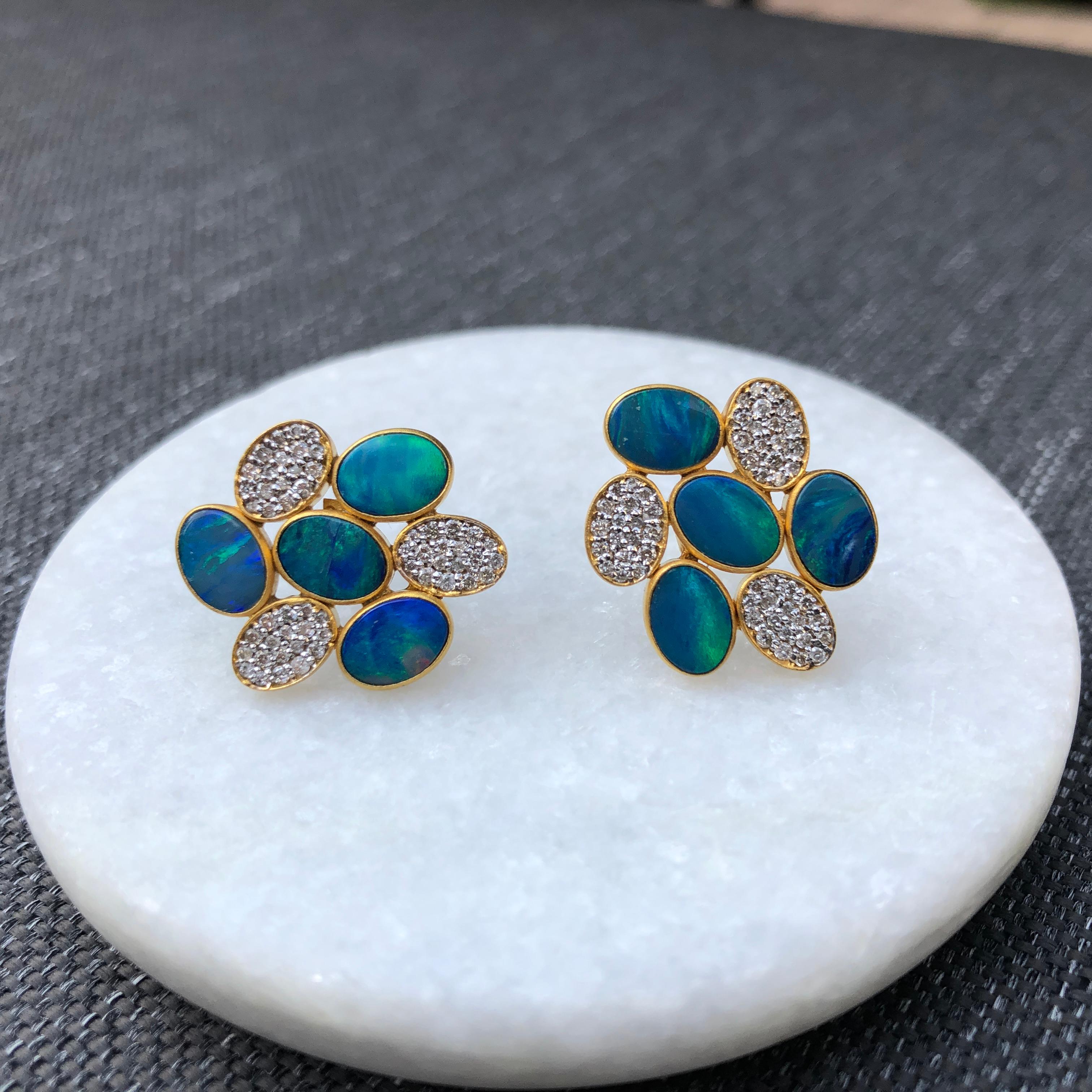 Boulder Opal Diamond Gold Studs by Lauren Harper 3