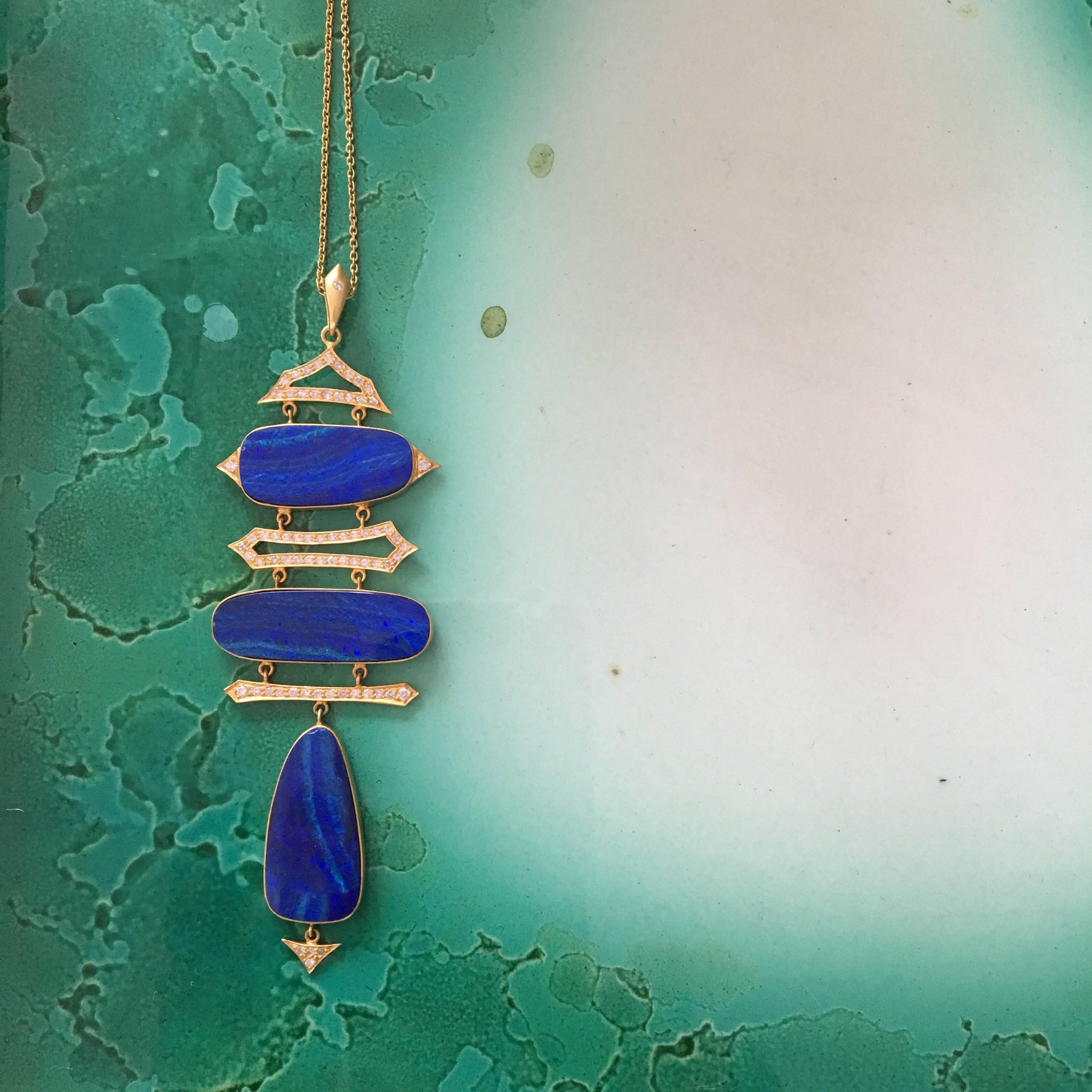 Lauren Harper Boulder Opal, Diamond, Gold Statement Necklace In New Condition For Sale In Winnetka, IL