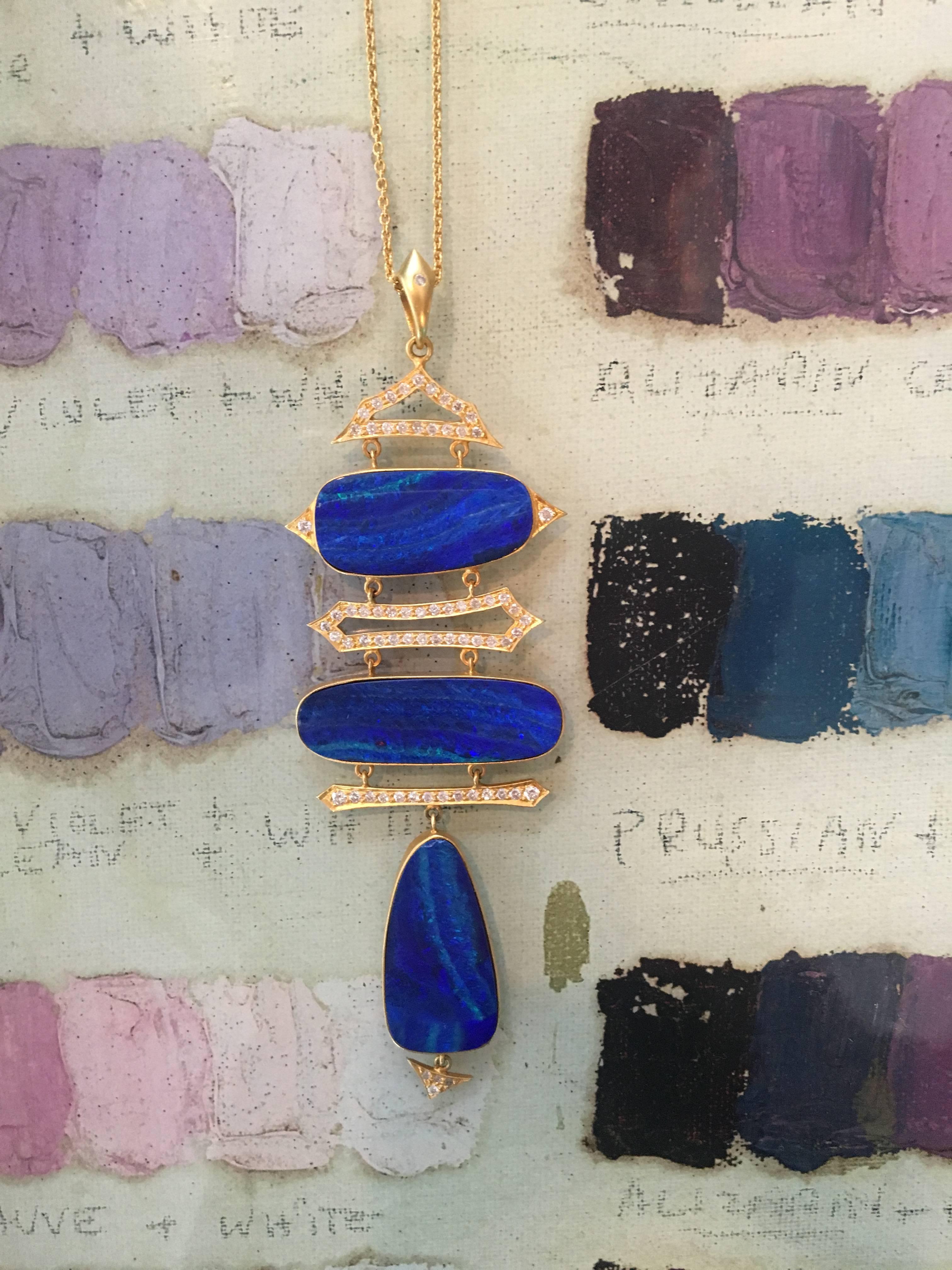Lauren Harper Boulder Opal, Diamond, Gold Statement Necklace For Sale 1