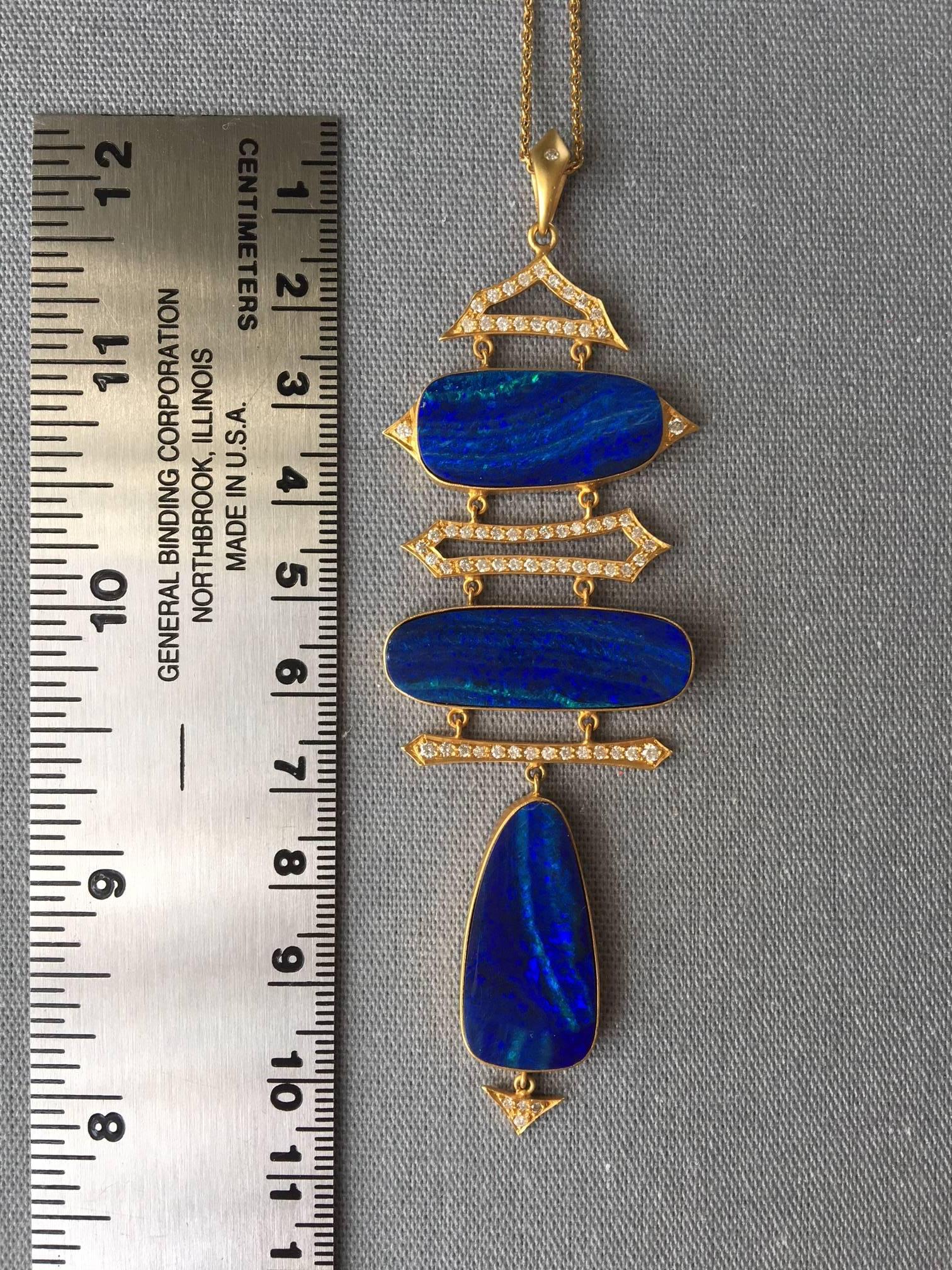Lauren Harper Boulder Opal, Diamond, Gold Statement Necklace For Sale 2
