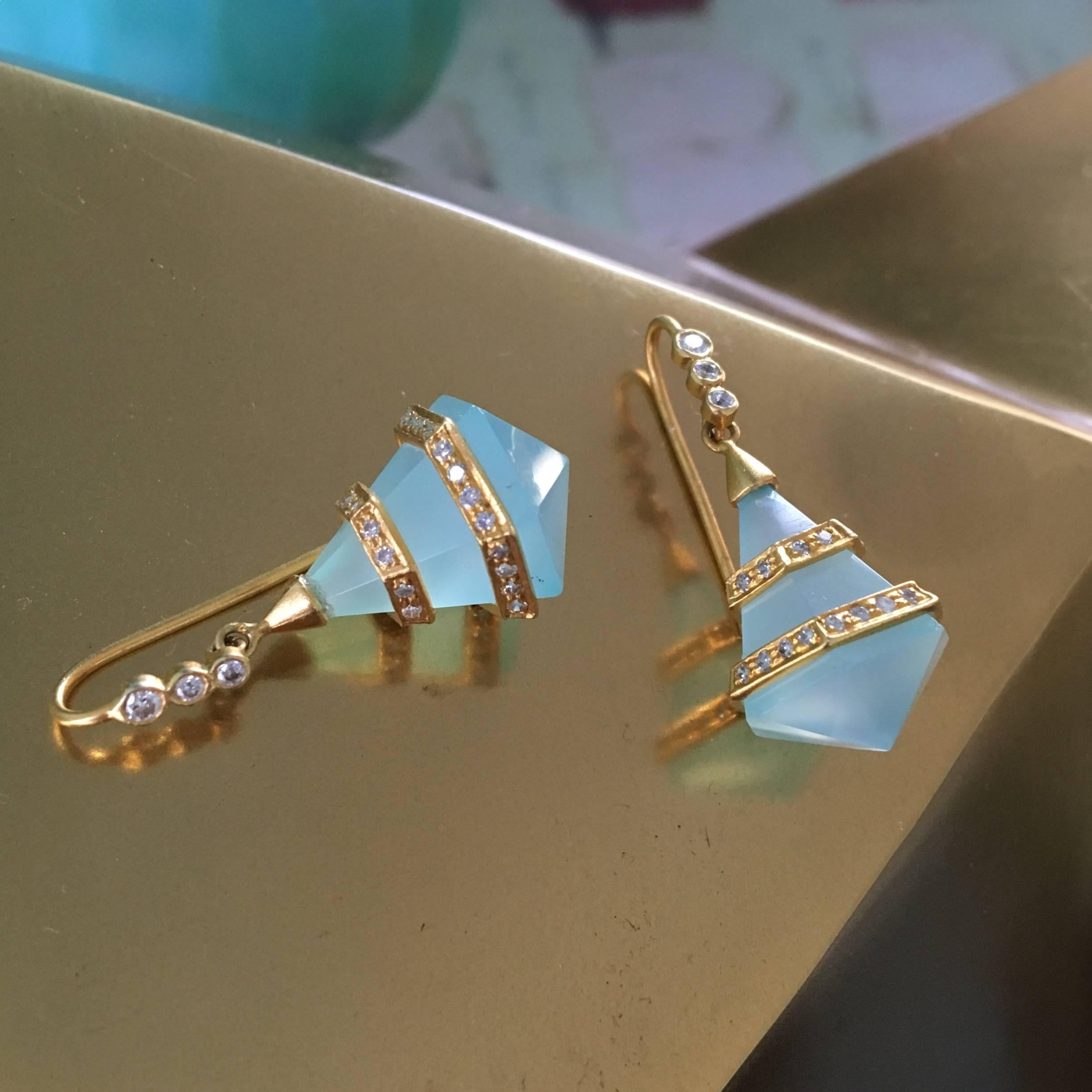Women's Lauren Harper Chalcedony Diamonds 18 Karat Yellow Gold Earrings For Sale
