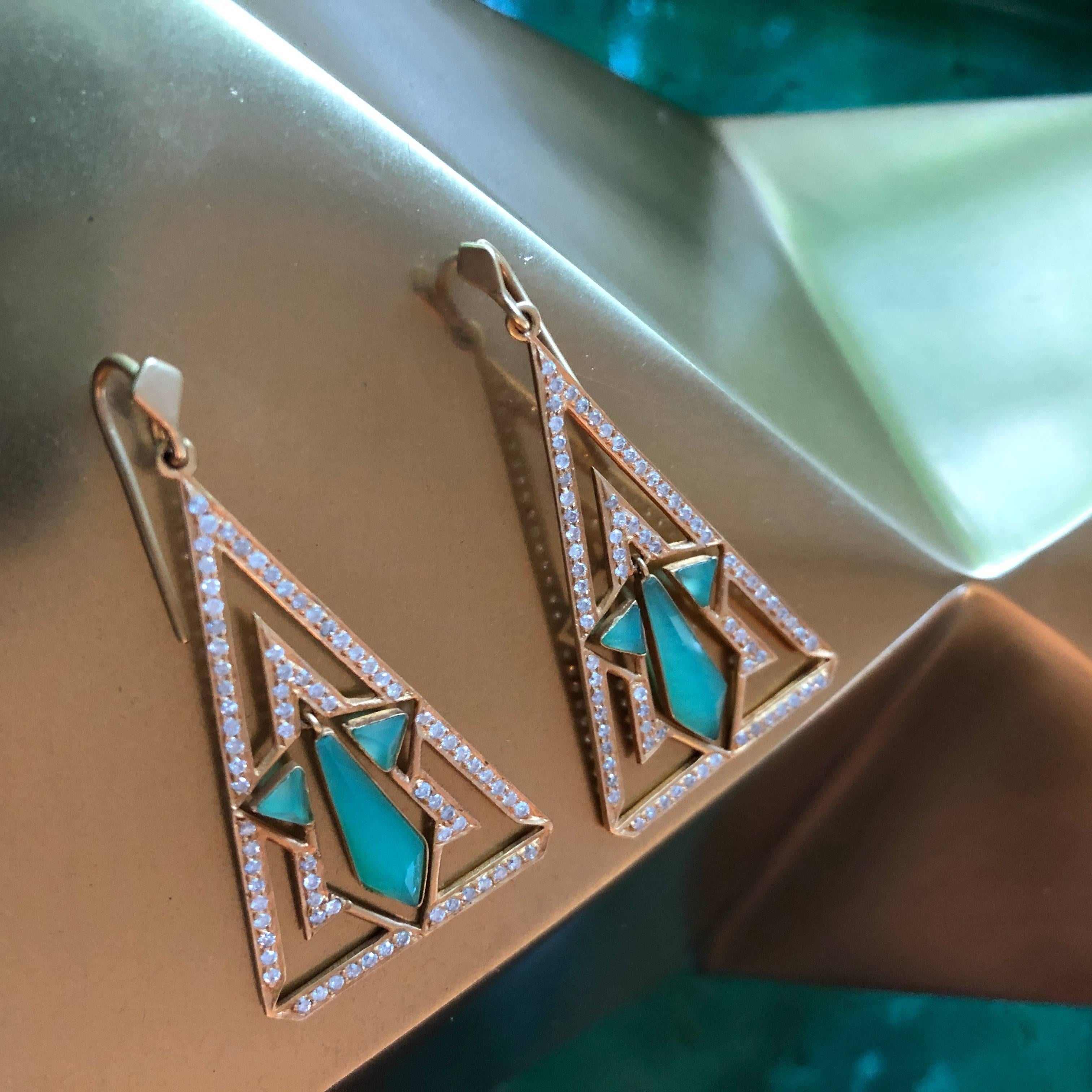 Women's Lauren Harper Chrysophrase Diamond Gold Earrings For Sale