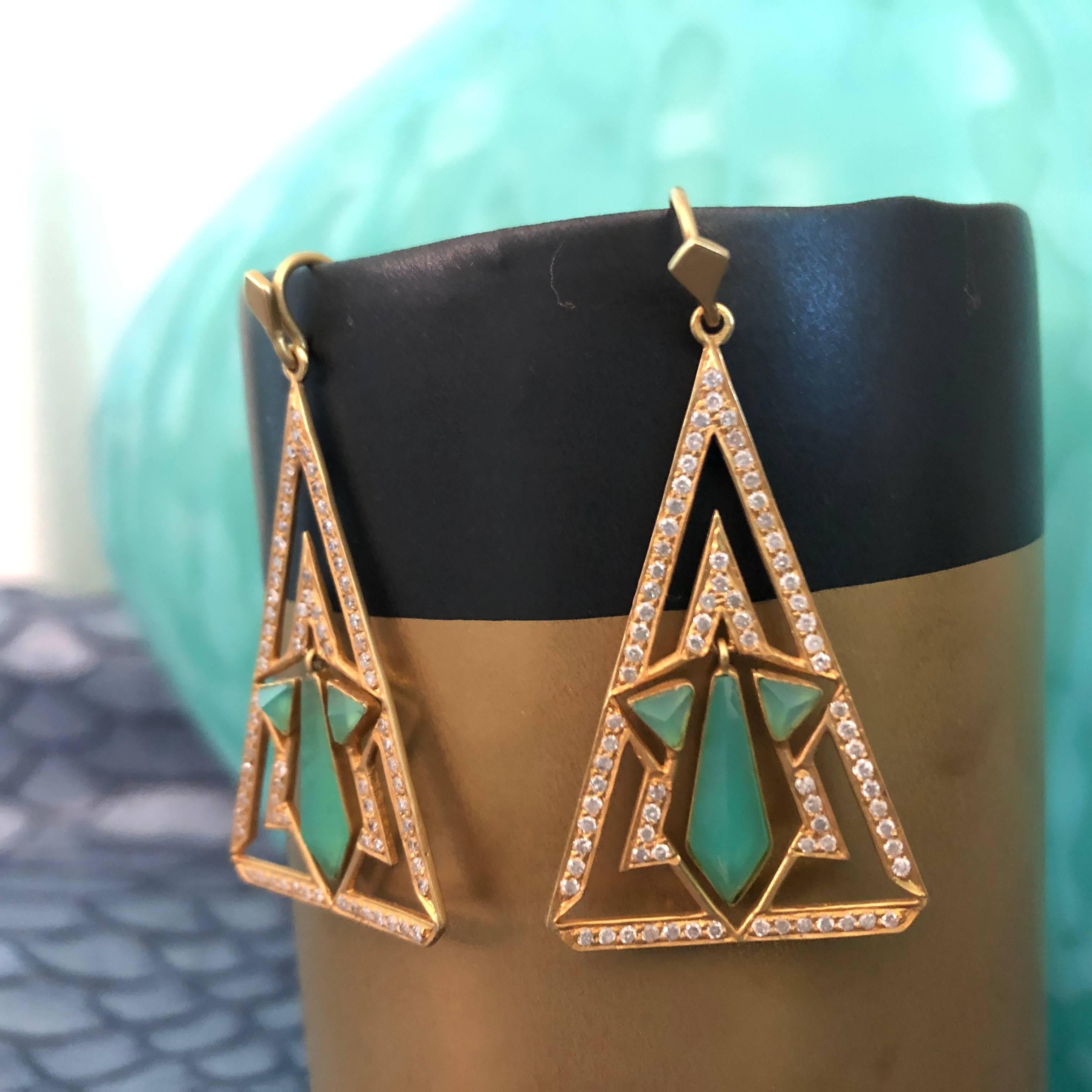 Lauren Harper Chrysophrase Diamond Gold Earrings For Sale 1