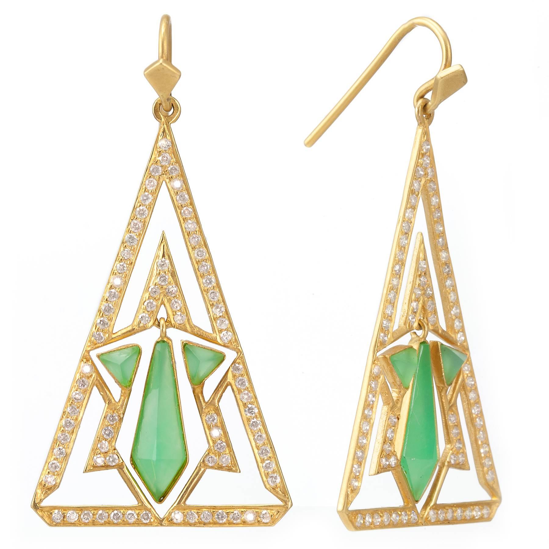 Lauren Harper Chrysophrase Diamond Gold Earrings For Sale