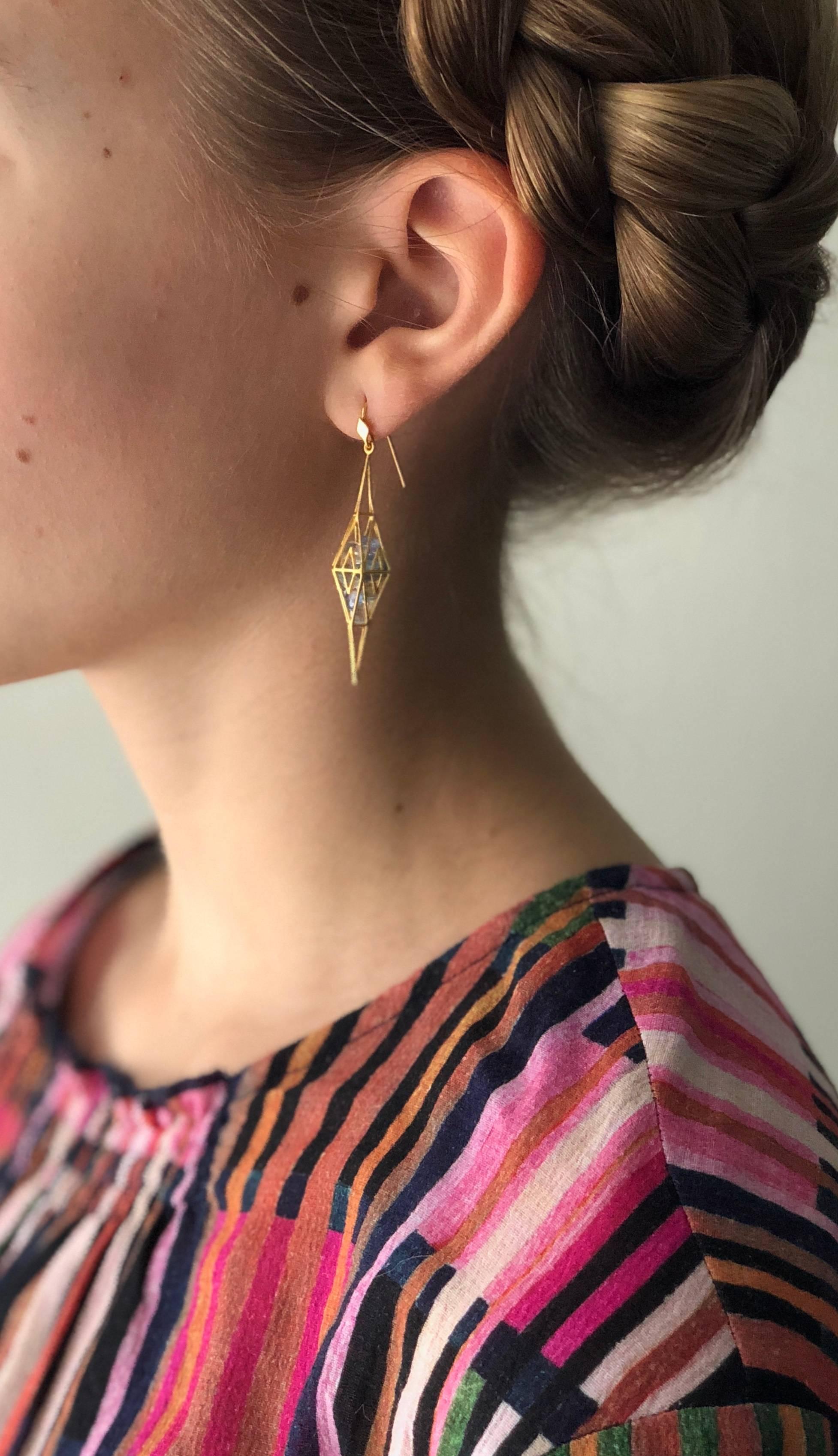 Artist Lauren Harper Blue Sapphire Gold Geometric Earrings
