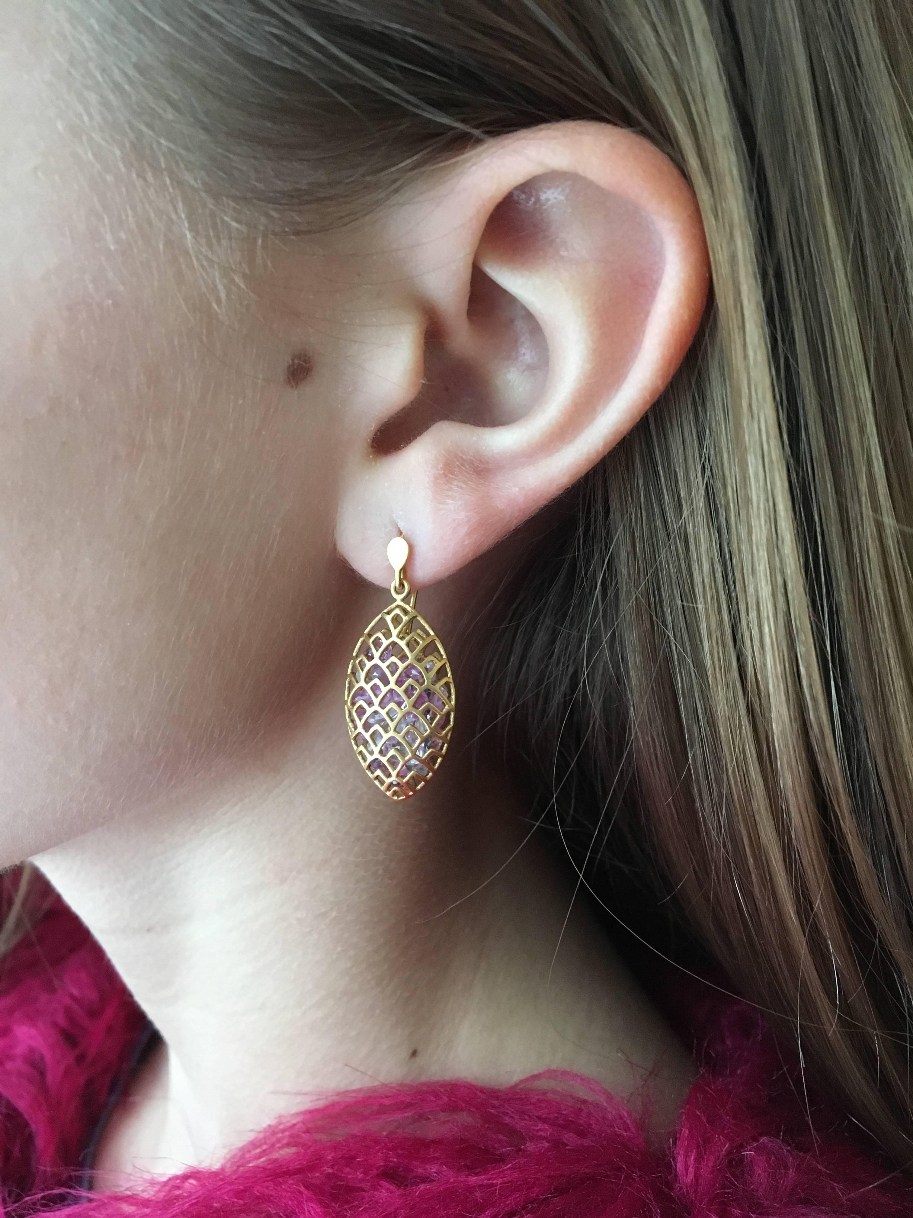 Lauren Harper Pink Sapphire Yellow Gold Marquis Earrings For Sale 3