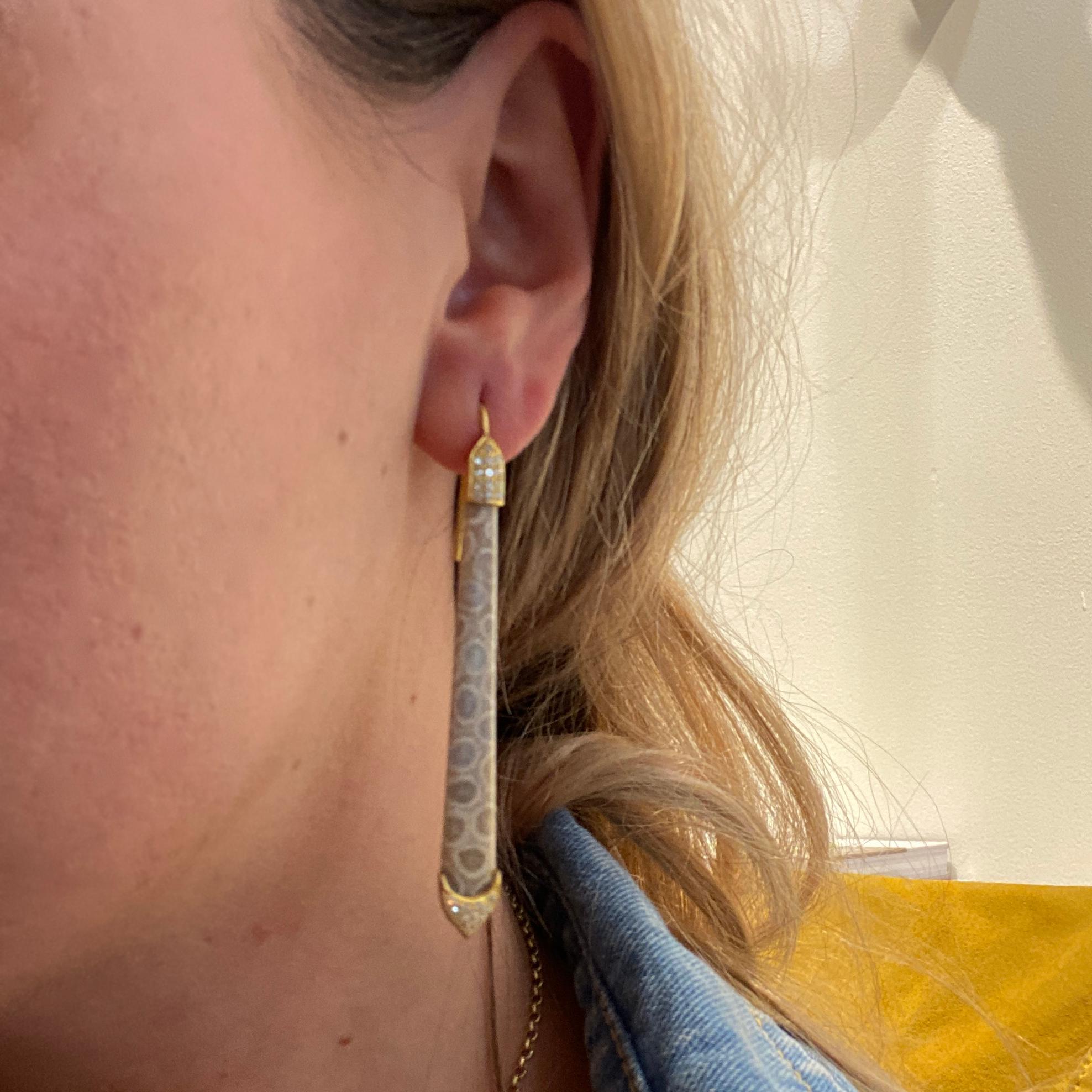 Women's Lauren Harper Fossilized Coral Earrings with Diamonds in 18K Yellow Gold