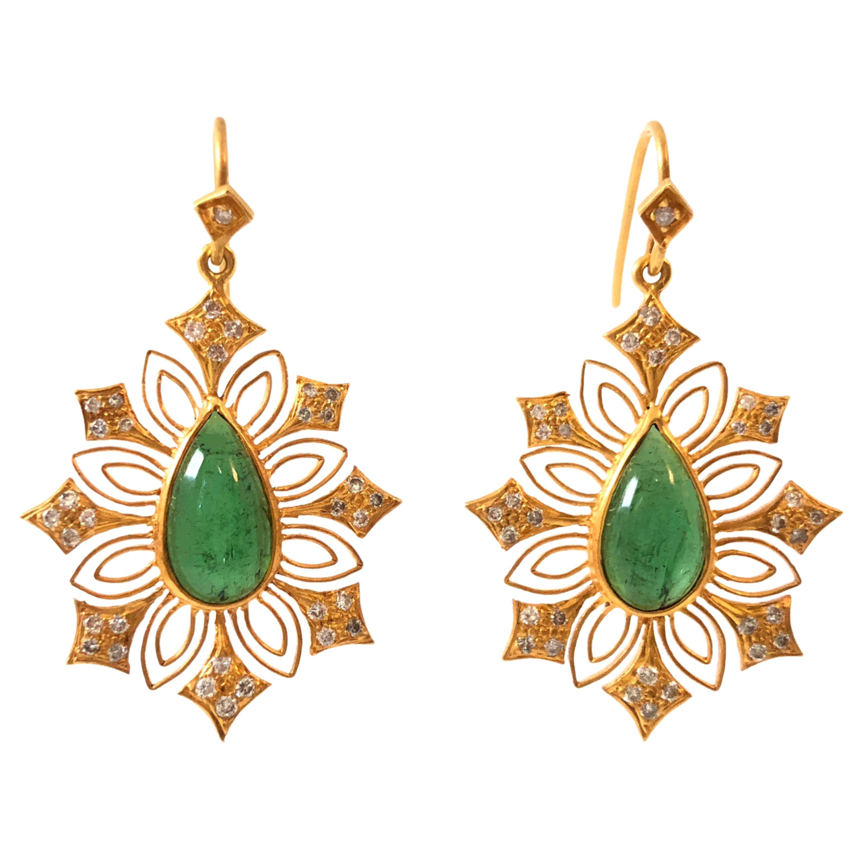 Green Tourmaline Diamond Gold Earrings by Lauren Harper