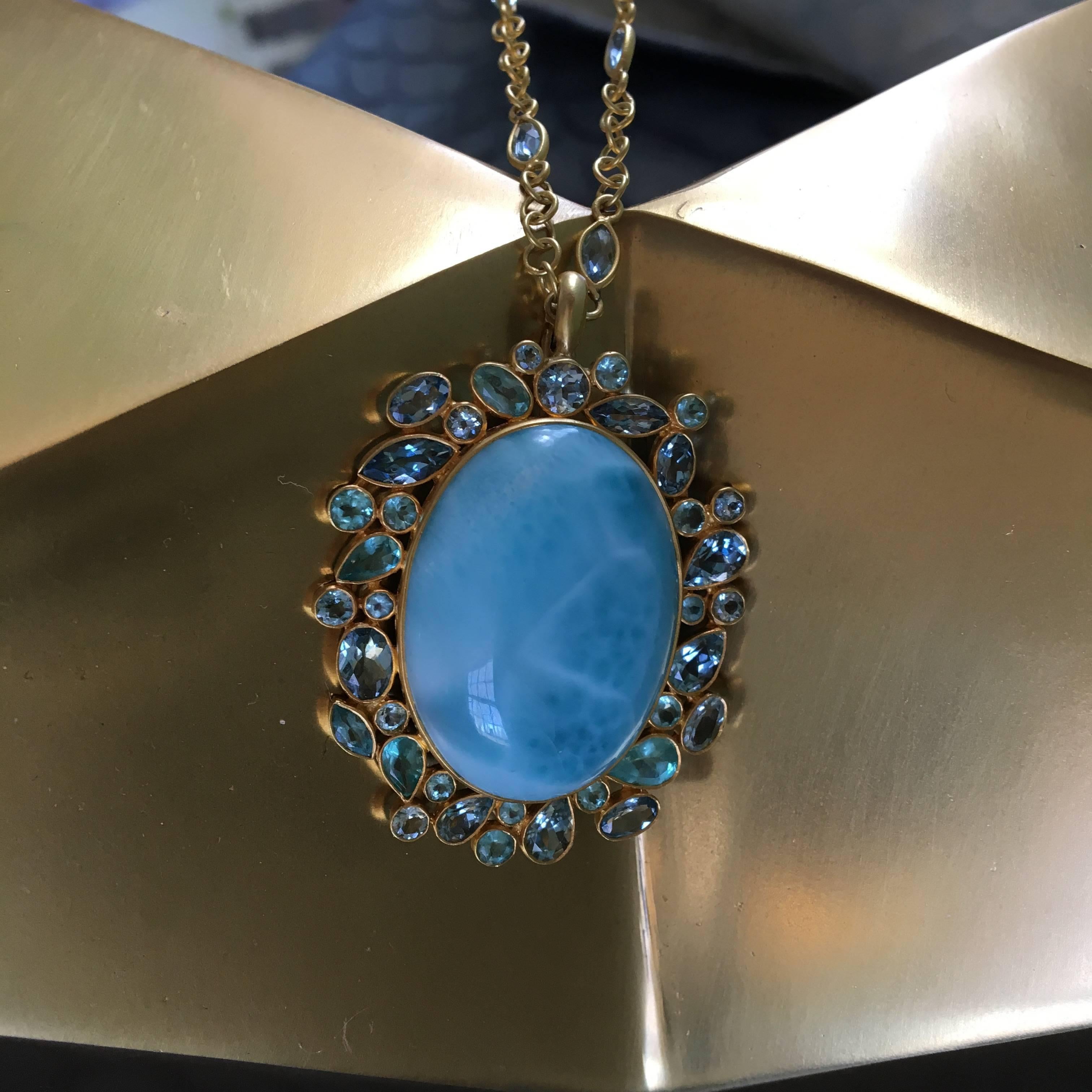 Women's Lauren Harper Larimar Aquamarine Apatite 18 Karat Gold Gemstone Necklace For Sale