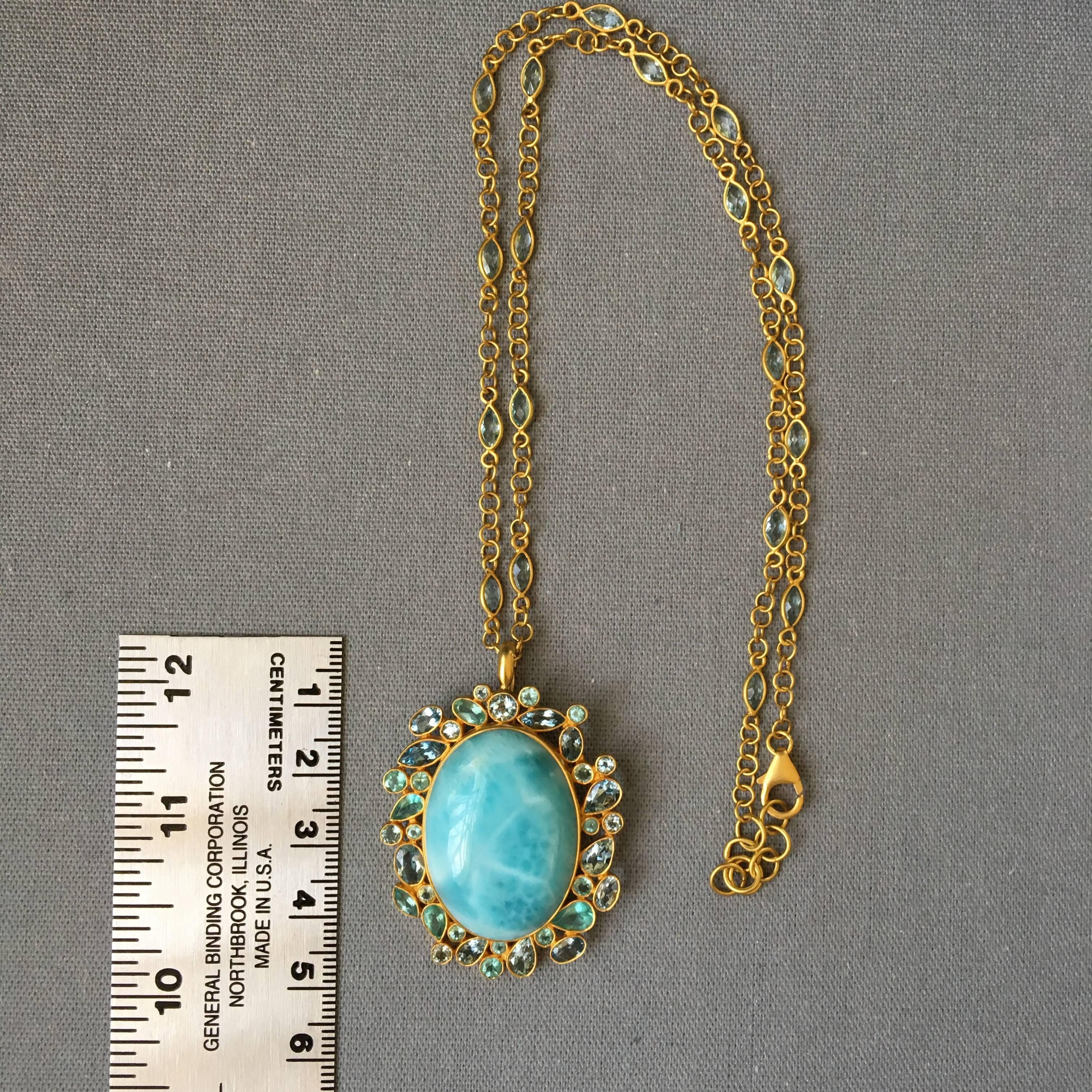 Women's Lauren Harper Larimar Aquamarine Apatite 18 Karat Gold Gemstone Necklace For Sale