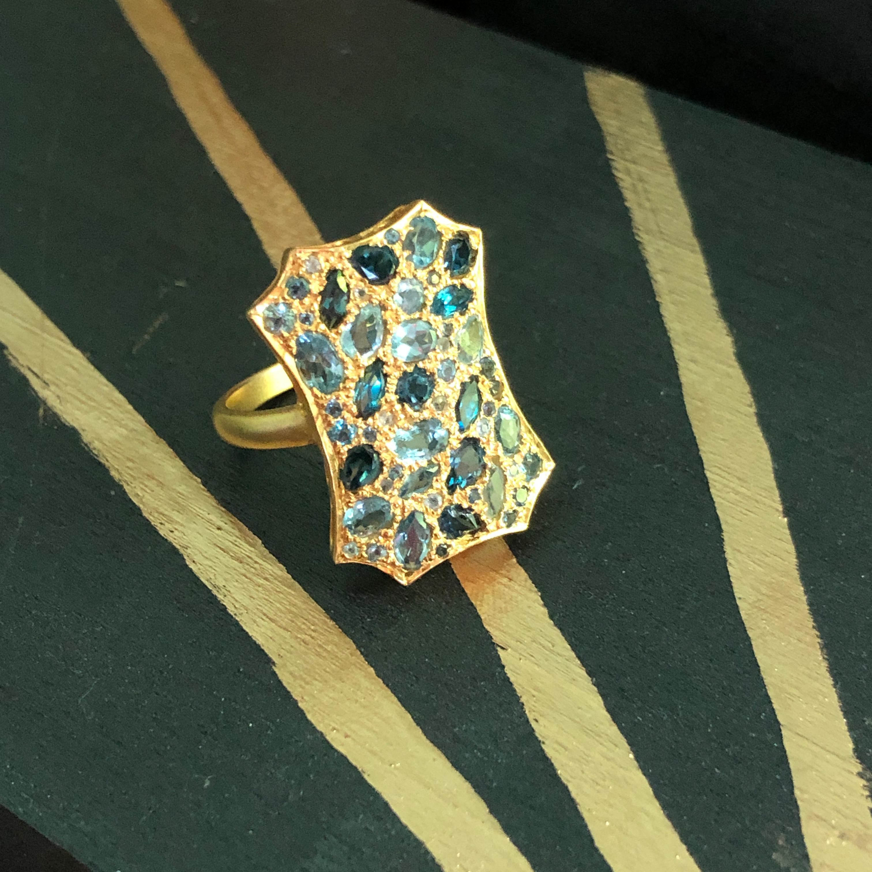 Aquamarine London Blue Topaz Gold Cocktail Ring by Lauren Harper For Sale 3