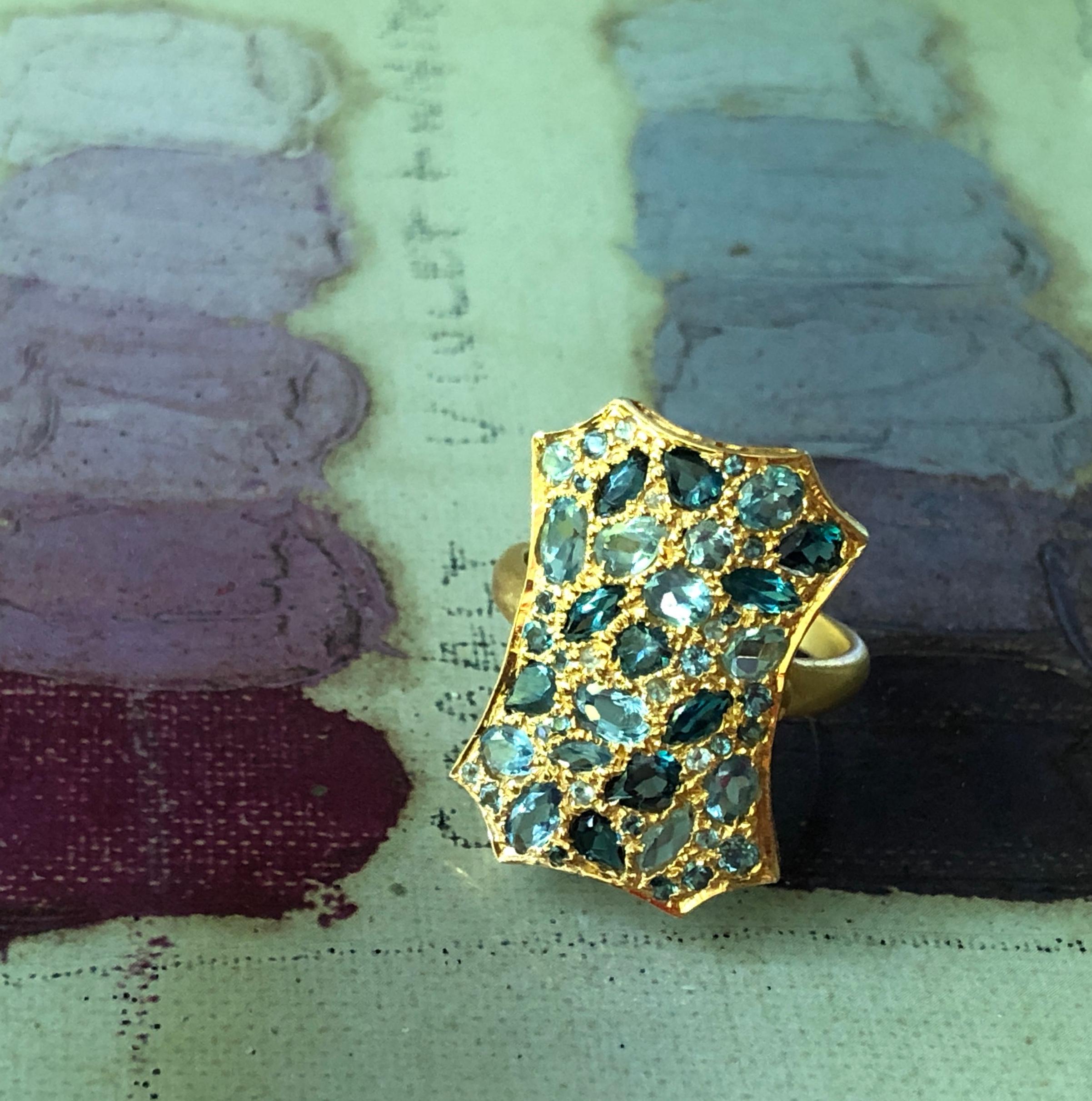 Aquamarine London Blue Topaz Gold Cocktail Ring by Lauren Harper For Sale 5