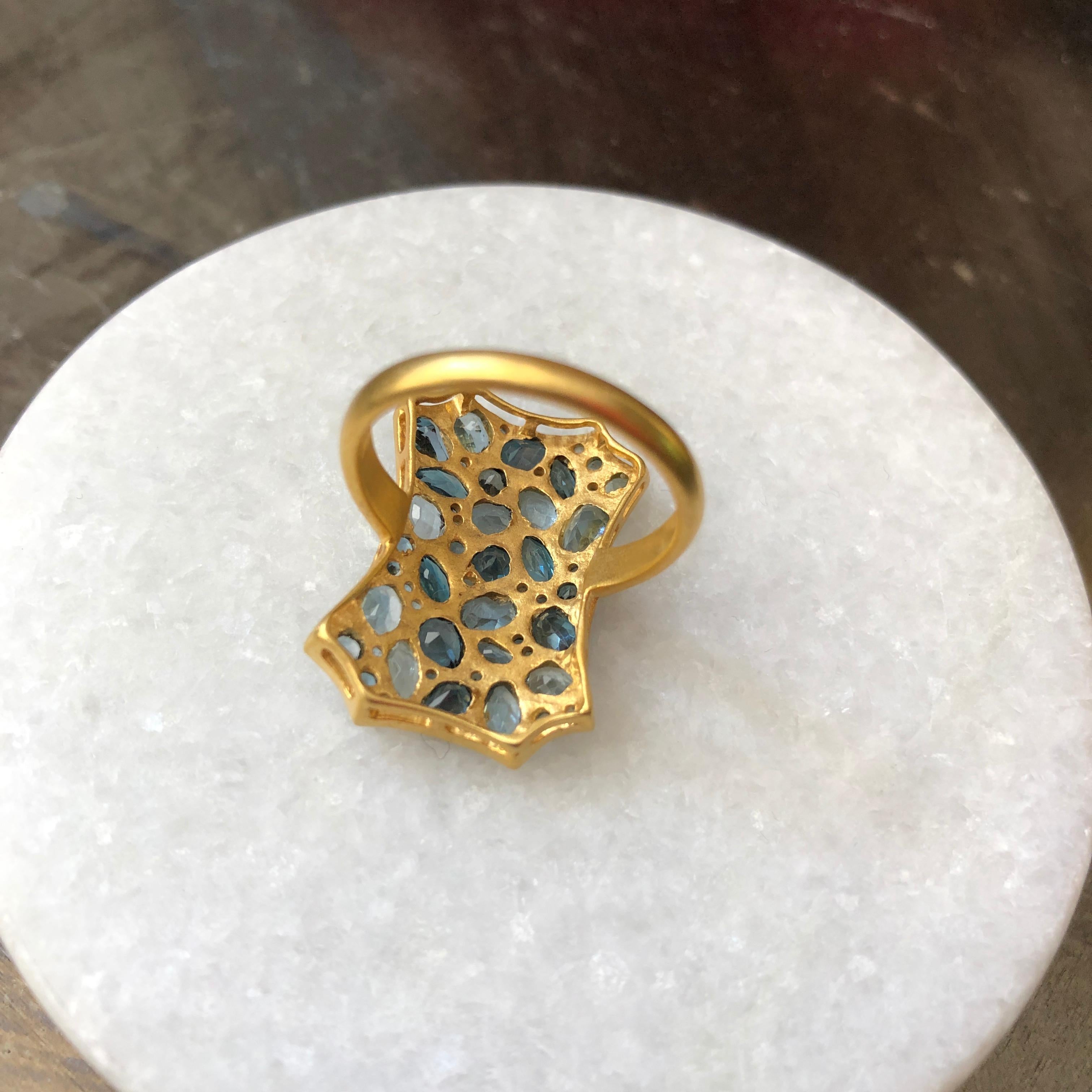 Aquamarine London Blue Topaz Gold Cocktail Ring by Lauren Harper For Sale 7