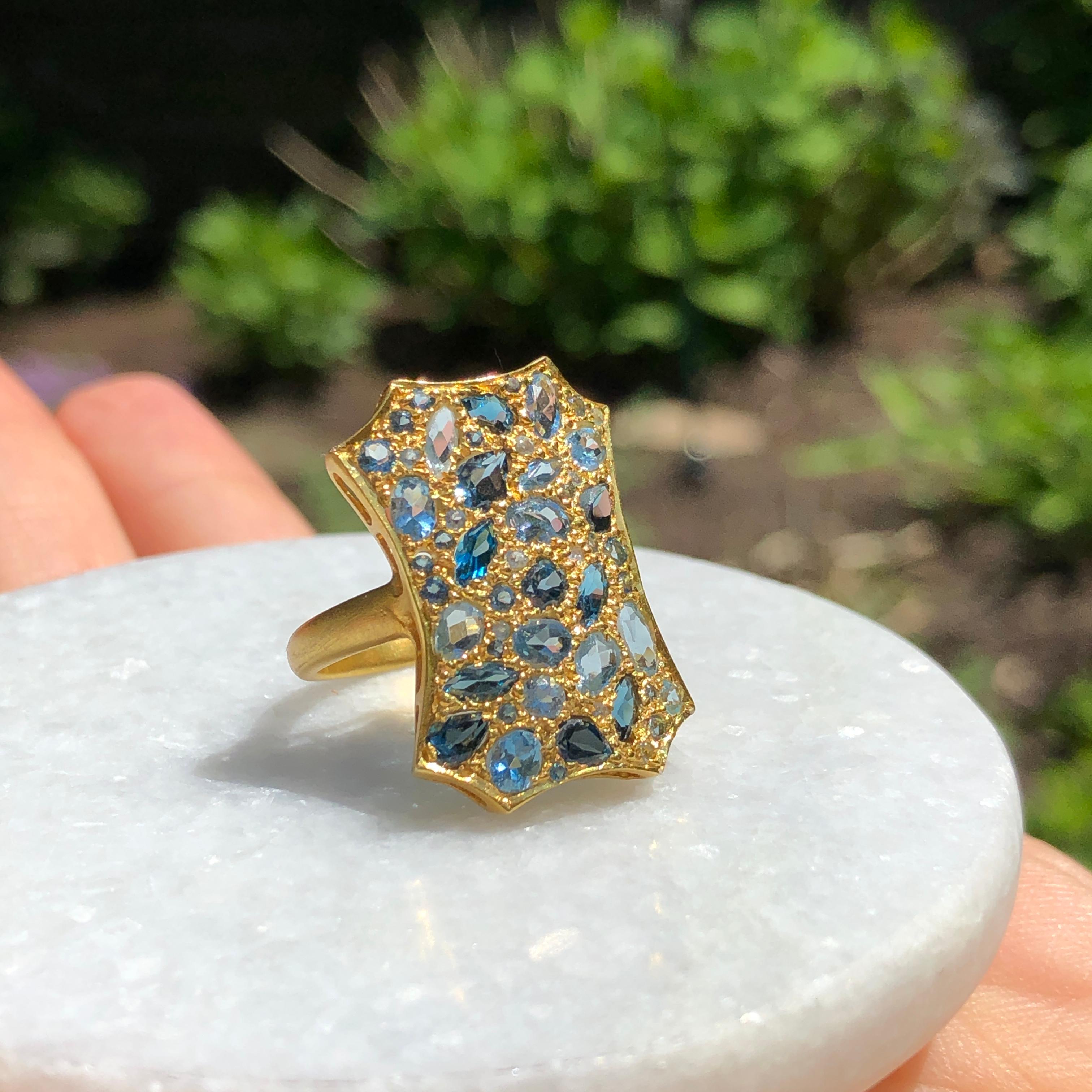 Aquamarine London Blue Topaz Gold Cocktail Ring by Lauren Harper For Sale 2