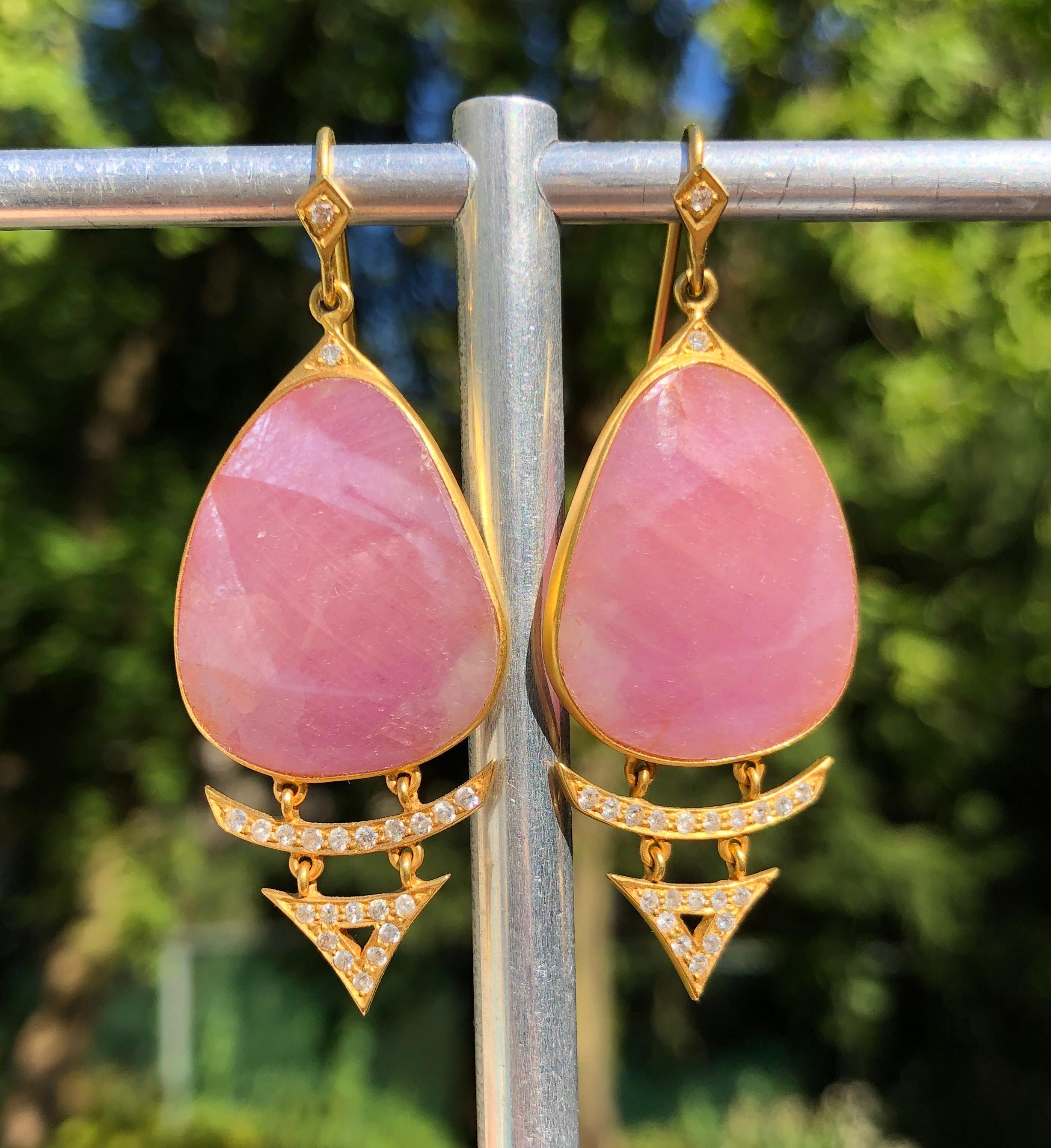 Pink Sapphire and Diamond 18kt Gold Drop Earrings by Lauren Harper For Sale 3