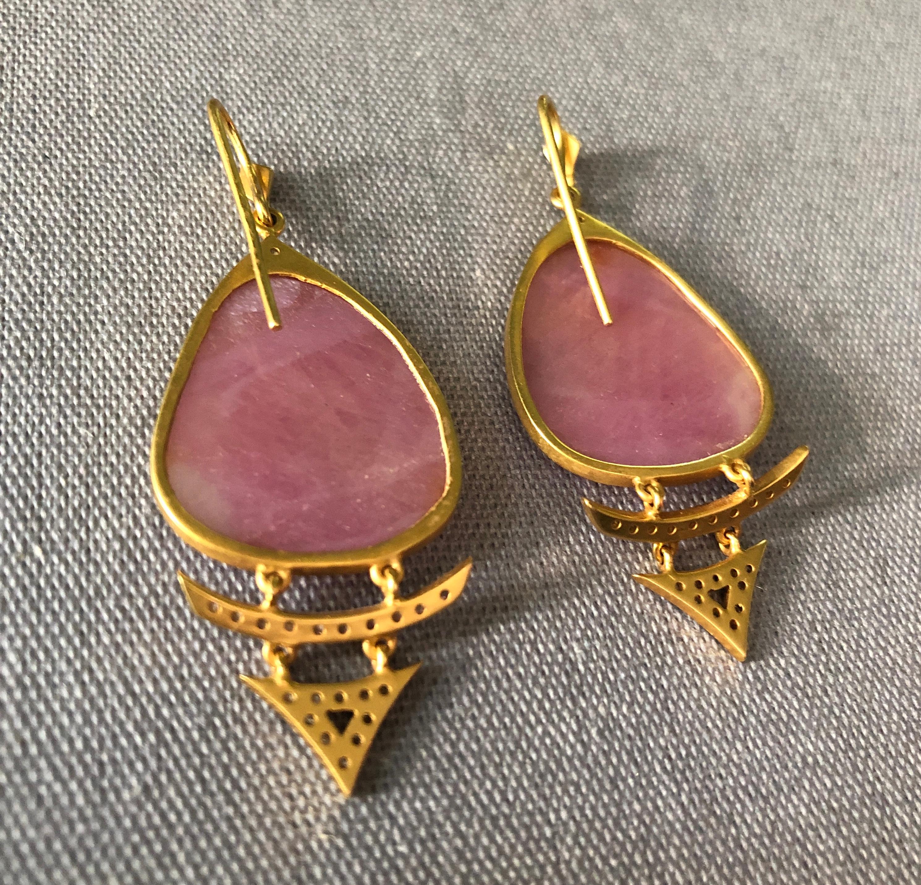 Pink Sapphire and Diamond 18kt Gold Drop Earrings by Lauren Harper For Sale 4