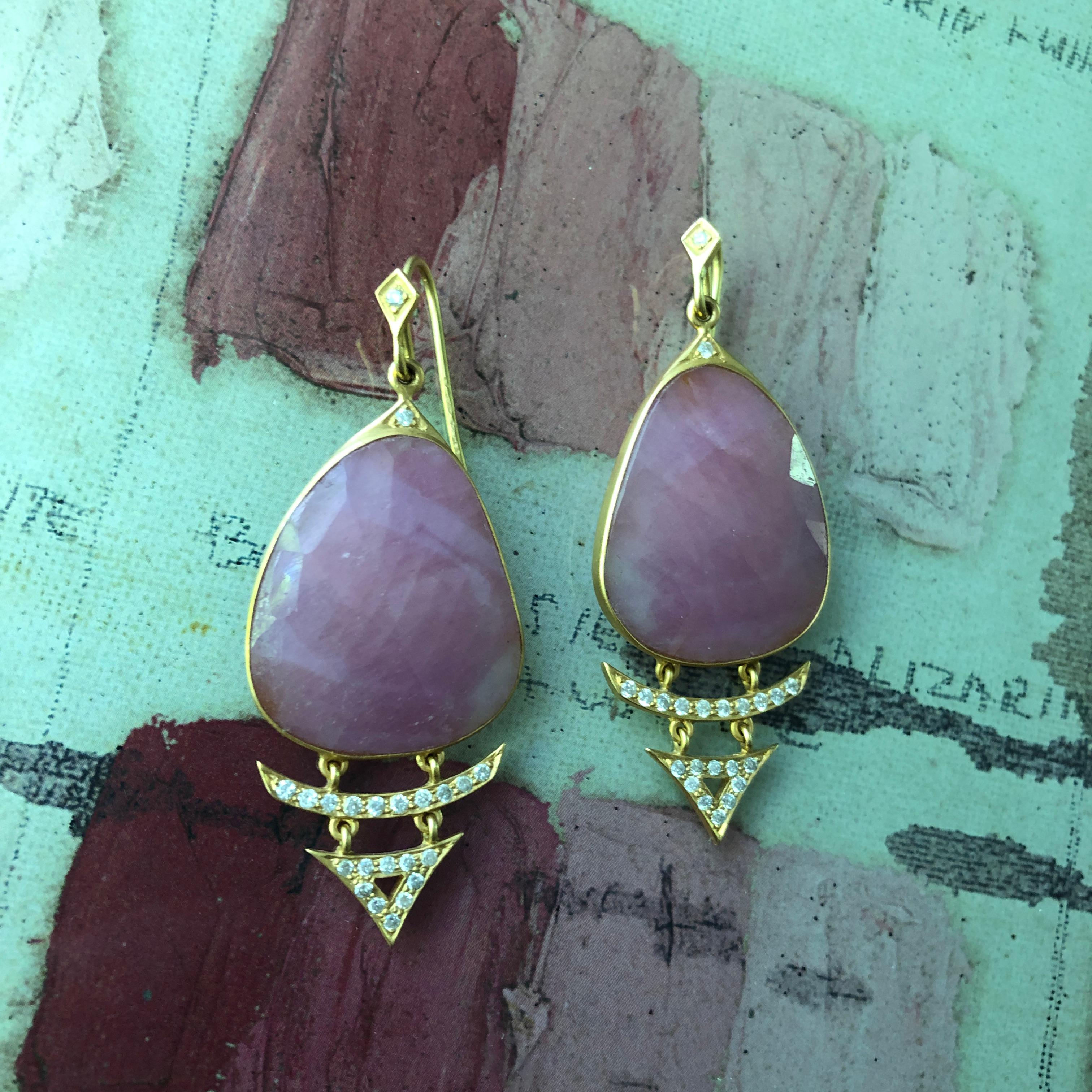 Pink Sapphire and Diamond 18kt Gold Drop Earrings by Lauren Harper For Sale 5