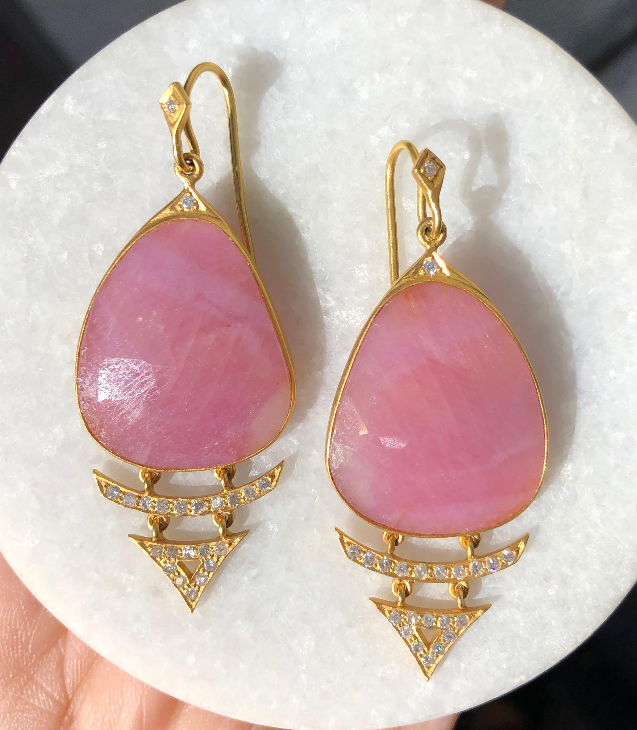 Women's Pink Sapphire and Diamond 18kt Gold Drop Earrings by Lauren Harper For Sale
