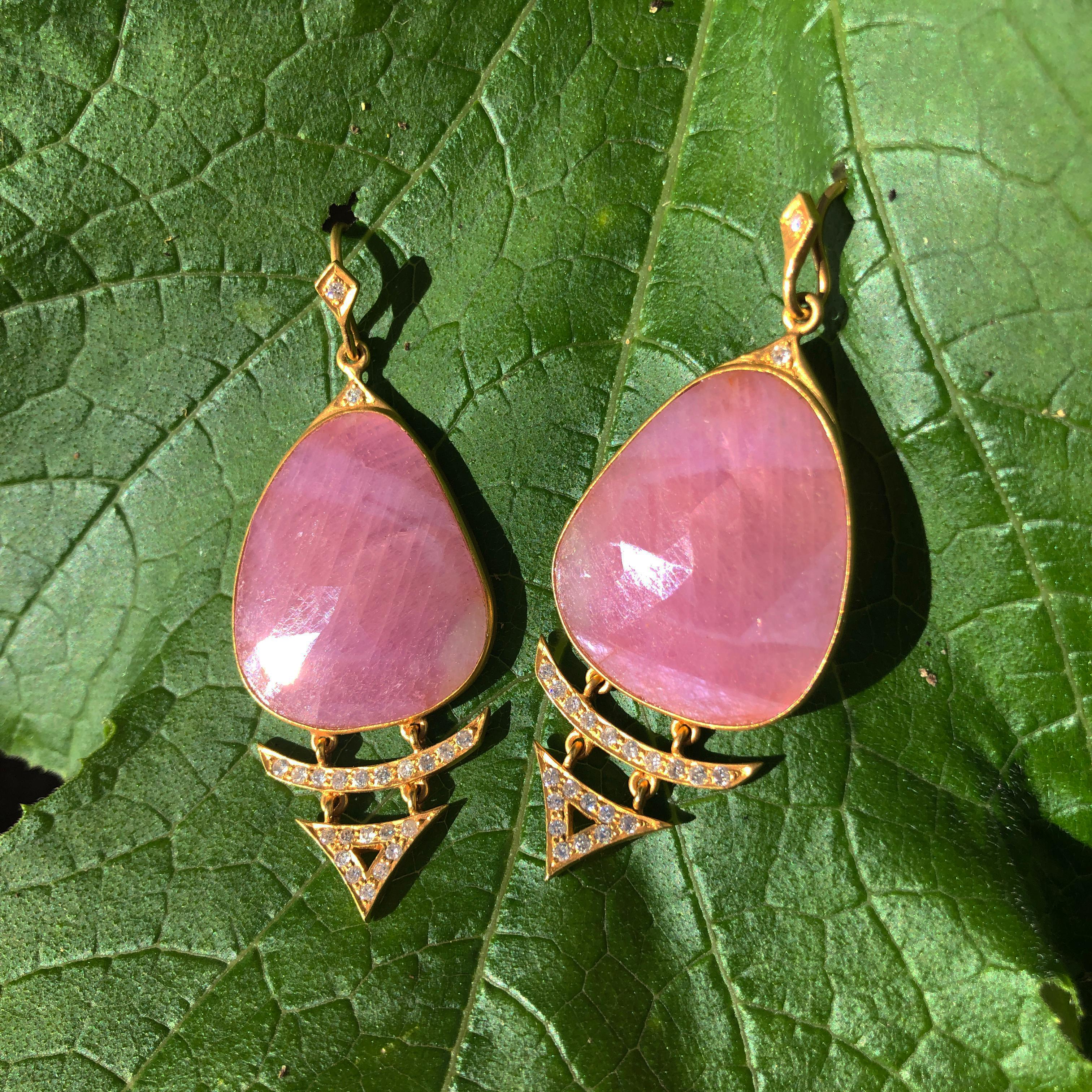Pink Sapphire and Diamond 18kt Gold Drop Earrings by Lauren Harper For Sale 2