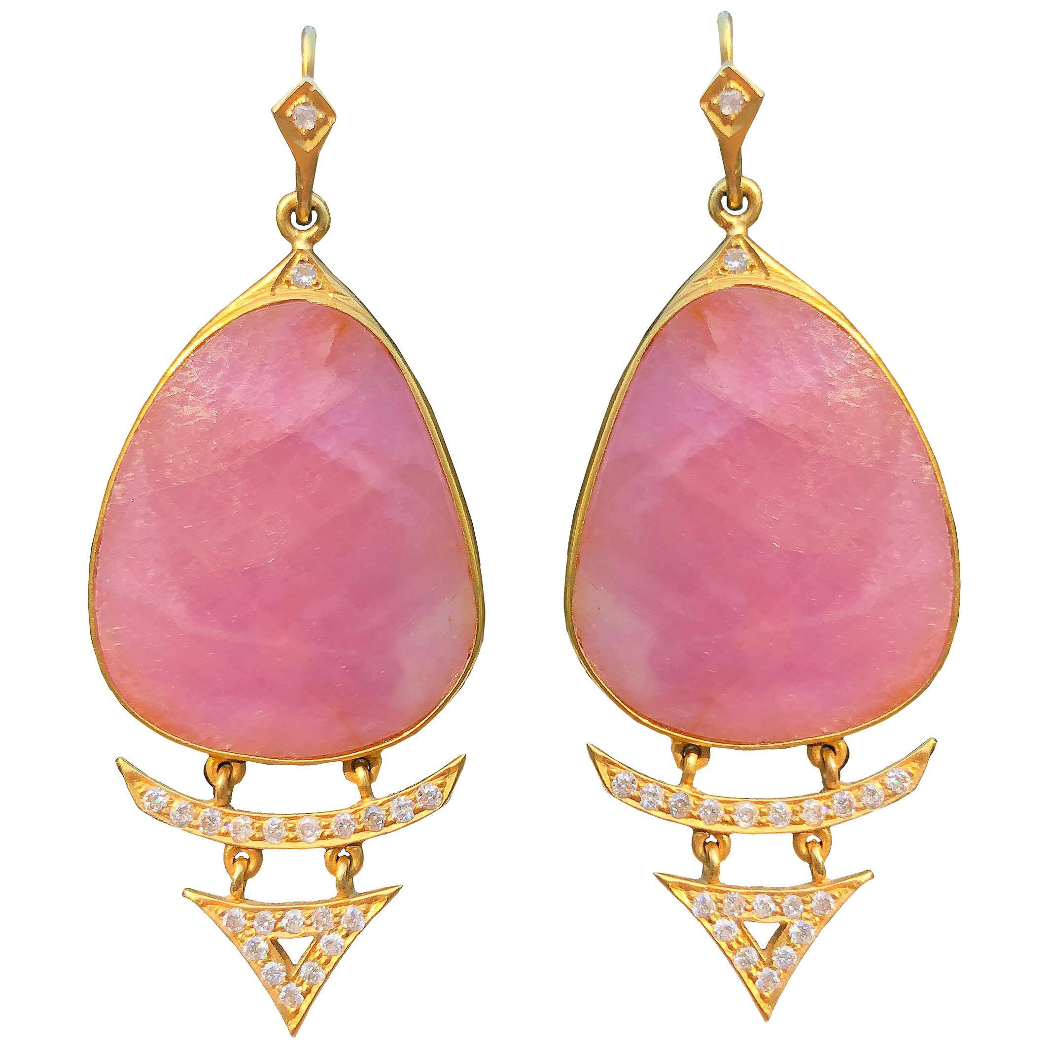 Pink Sapphire and Diamond 18kt Gold Drop Earrings by Lauren Harper For Sale